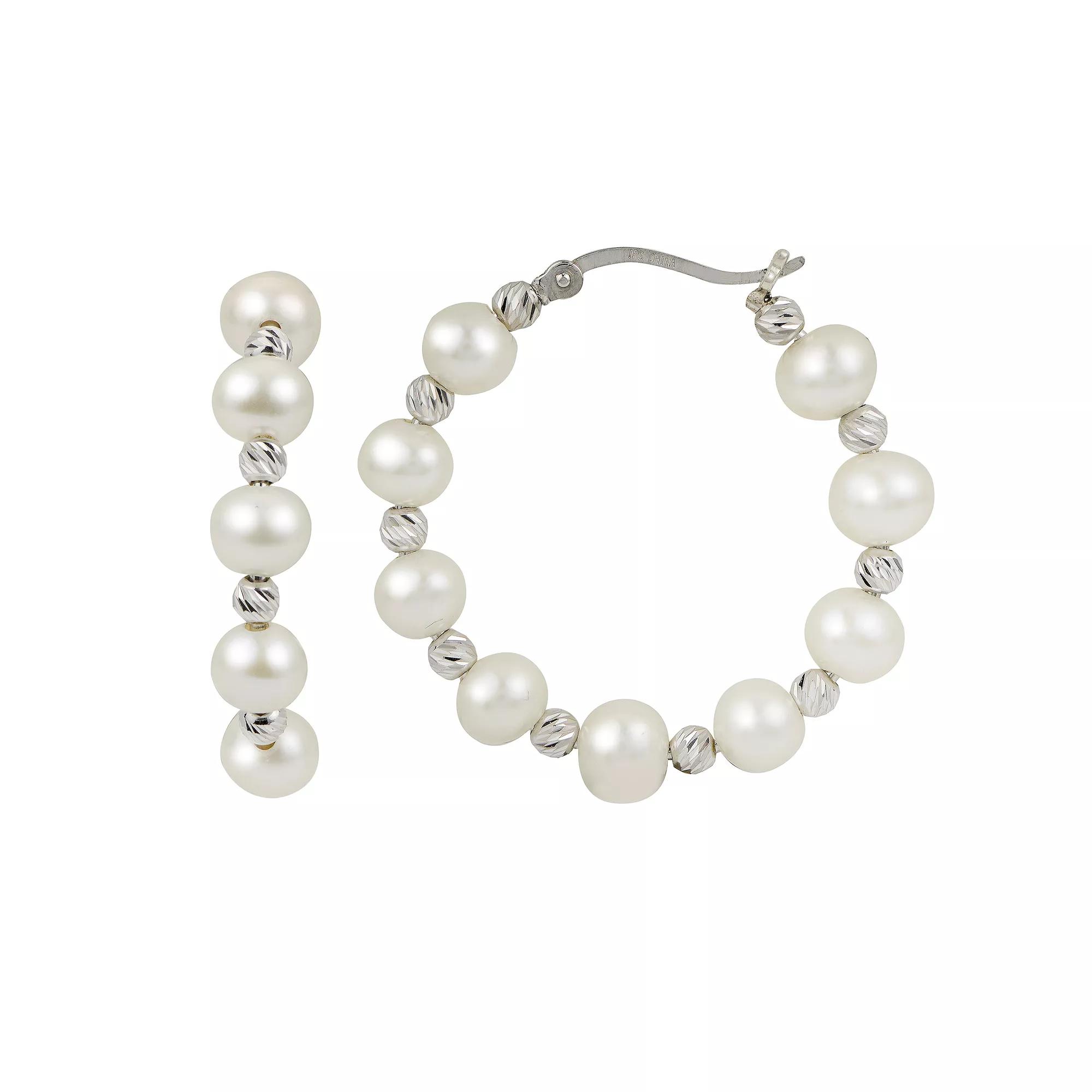 PearLustre by Imperial Sterling Silver Cultured Pearl & Bead Hoop Earrings, Women's Product Image