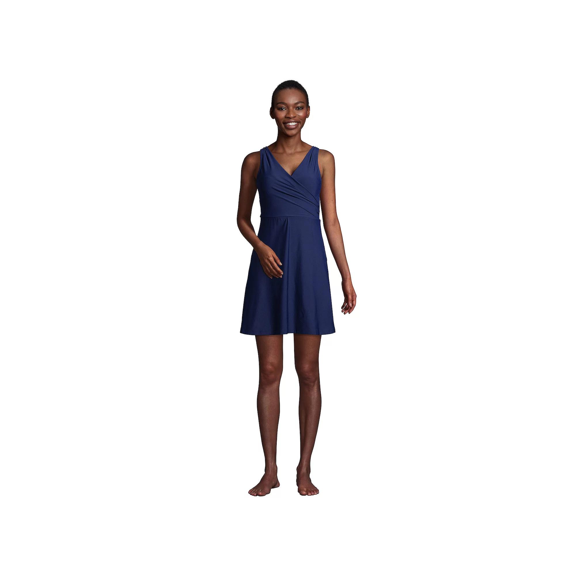 Women's Lands' End Tummy Control Surplice Faux-Wrap One-Piece Swim Dress, Adult Unisex,  Product Image