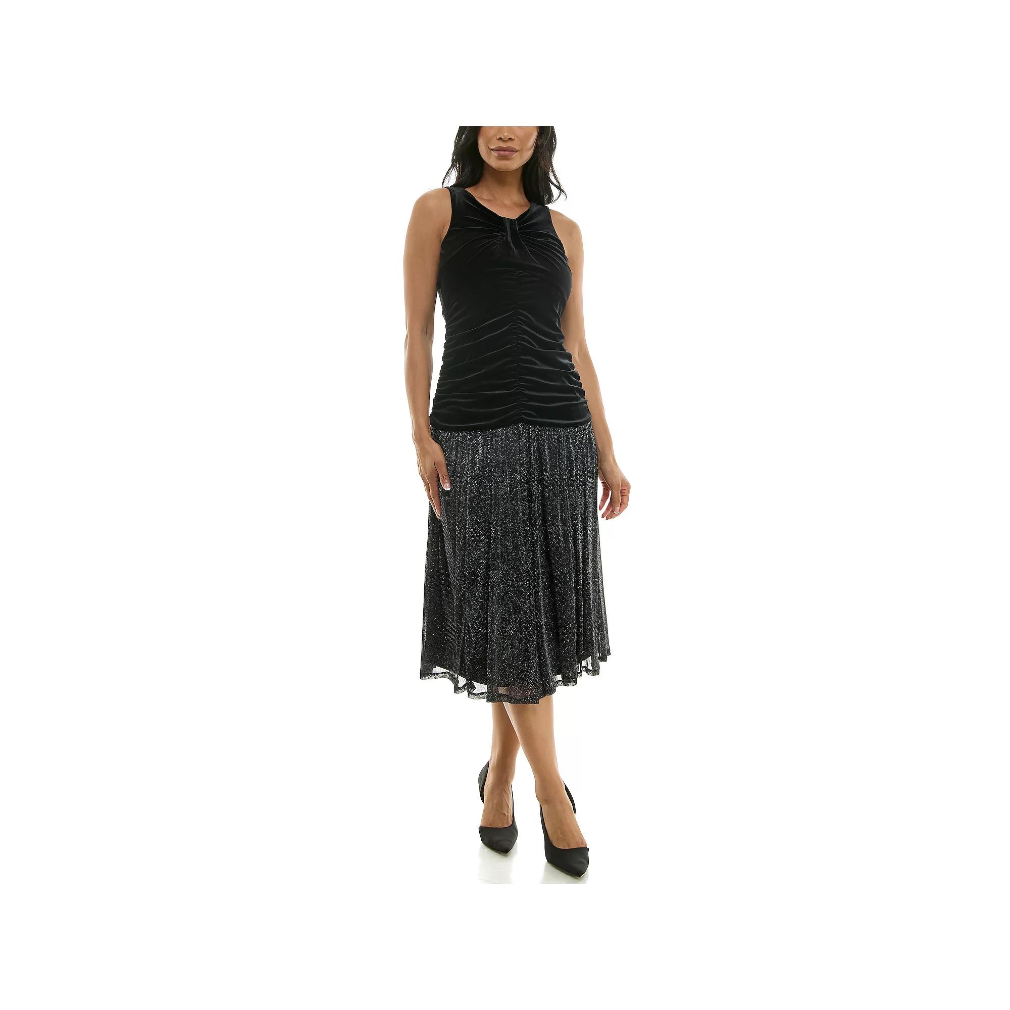 Women's Maison Tara Lux Velvet Bodice Sheer Skirt Dress, Size: 10, Black Product Image