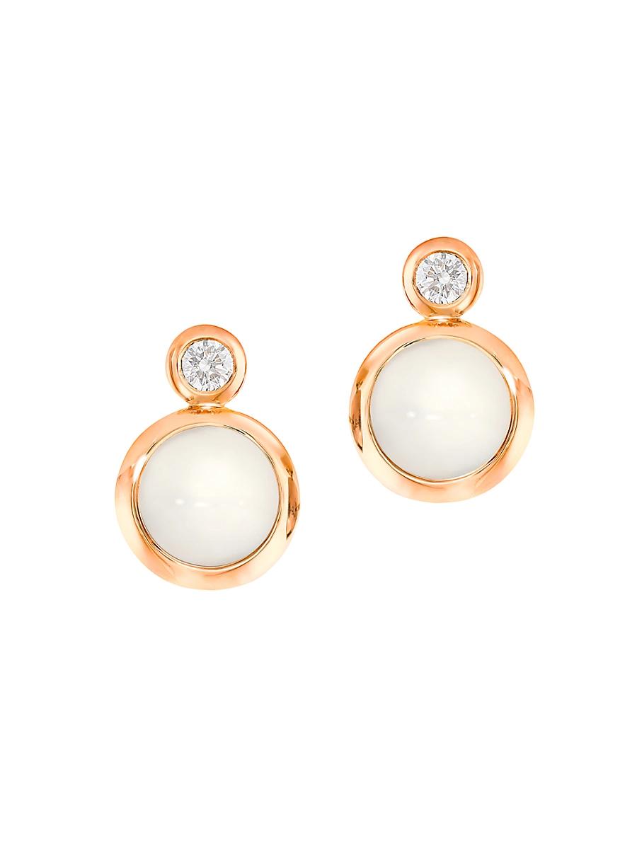 Womens Classic Bouton 18K Rose Gold, Moonstone & Diamond Stud Earrings Product Image