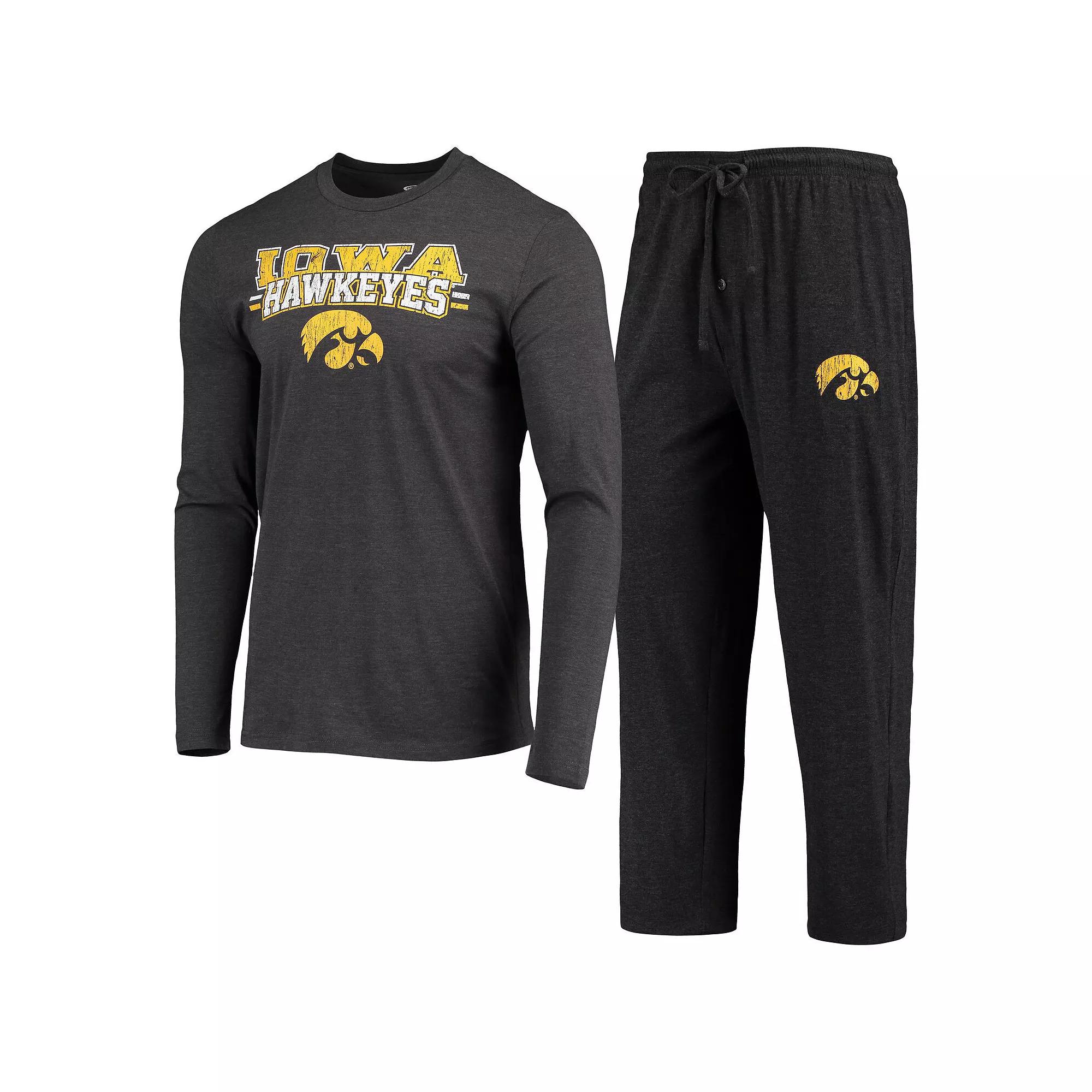 Men's Concepts Sport Black/Heathered Charcoal Iowa Hawkeyes Meter Long Sleeve T-Shirt & Pants Sleep Set, Size: Small Product Image