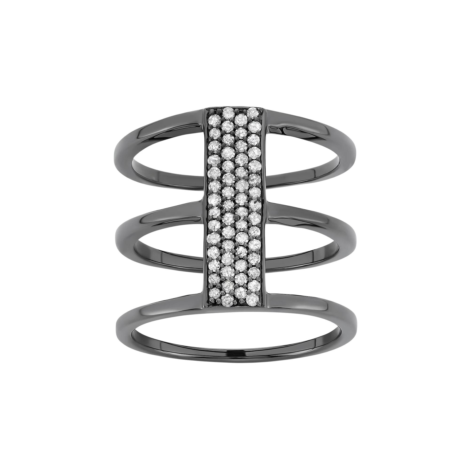 1/3 Carat T.W. Diamond Black Rhodium-Plated Sterling Silver Triple Ring, Women's, Size: 8, White Product Image