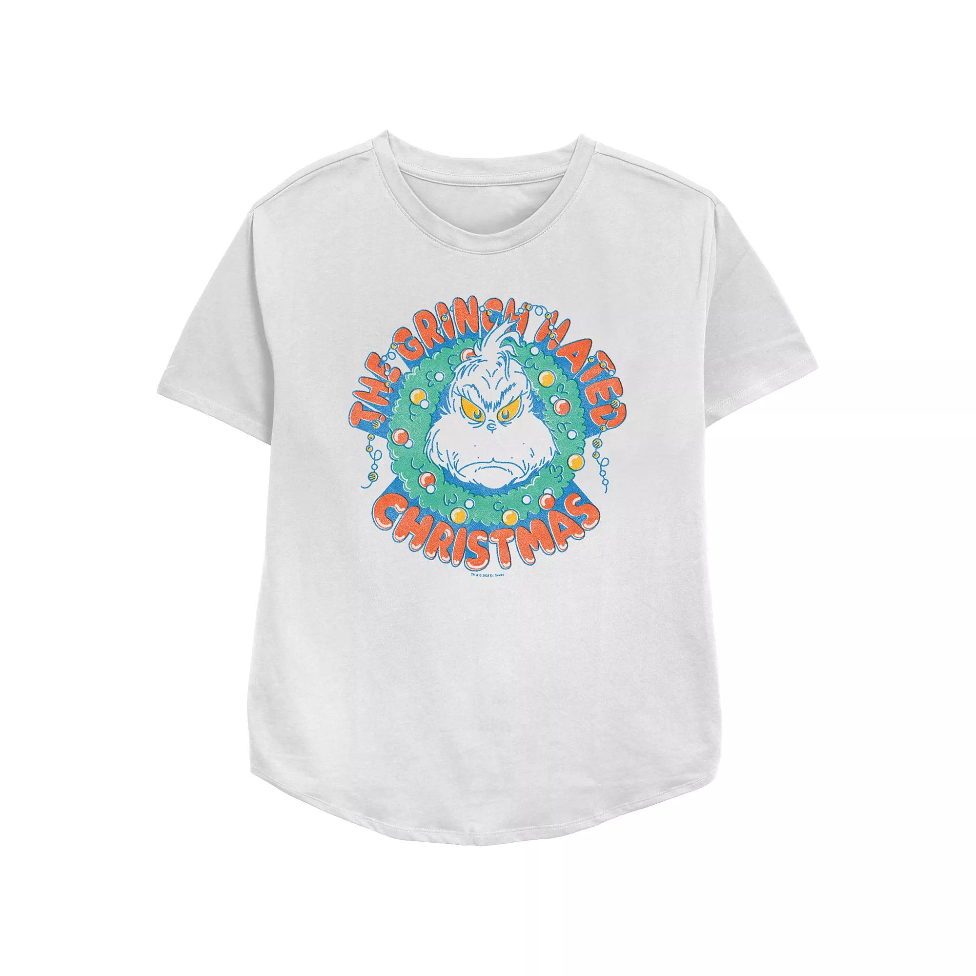 Women's Dr. Seuss The Grinch Hated Christmas Wreath Relaxed Fit Graphic Tee,  Product Image