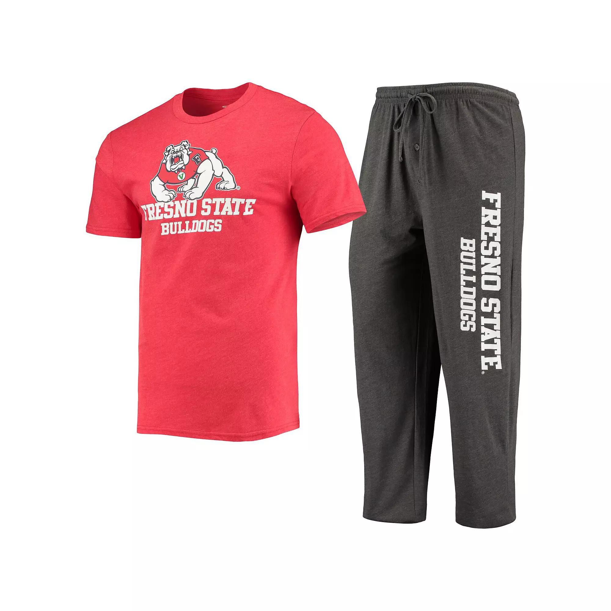 Men's Concepts Sport Heathered Charcoal/Red Fresno State Bulldogs Meter T-Shirt & Pants Sleep Set, Size: Small, Csf Charco Product Image