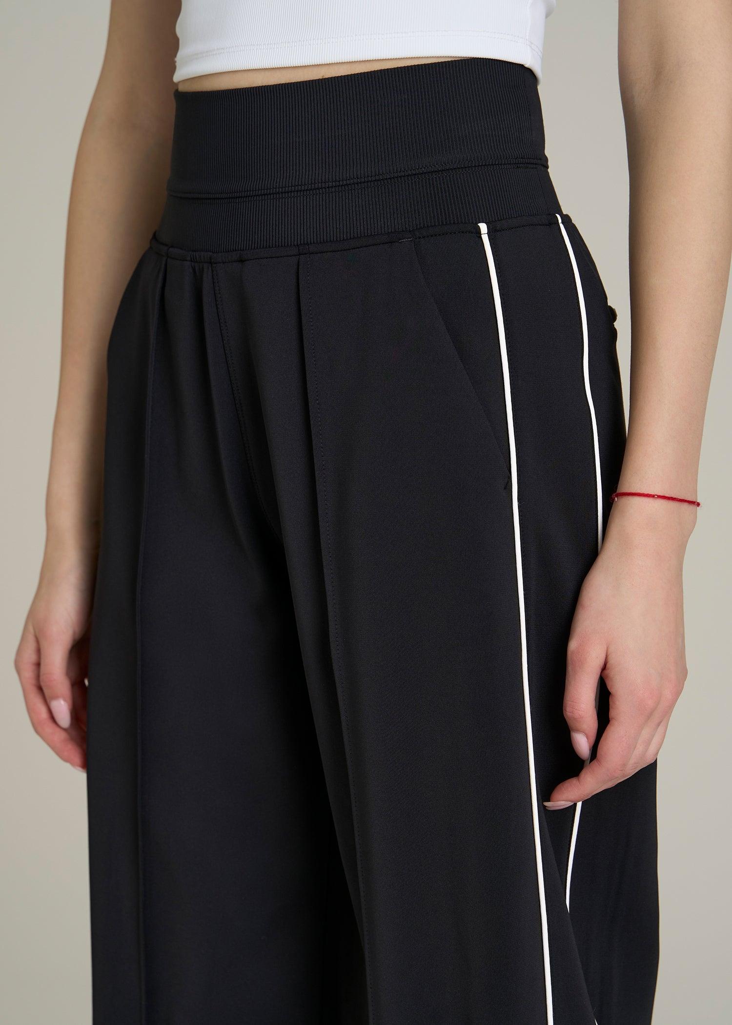 Track Pants with Piping for Tall Women in Black Female Product Image