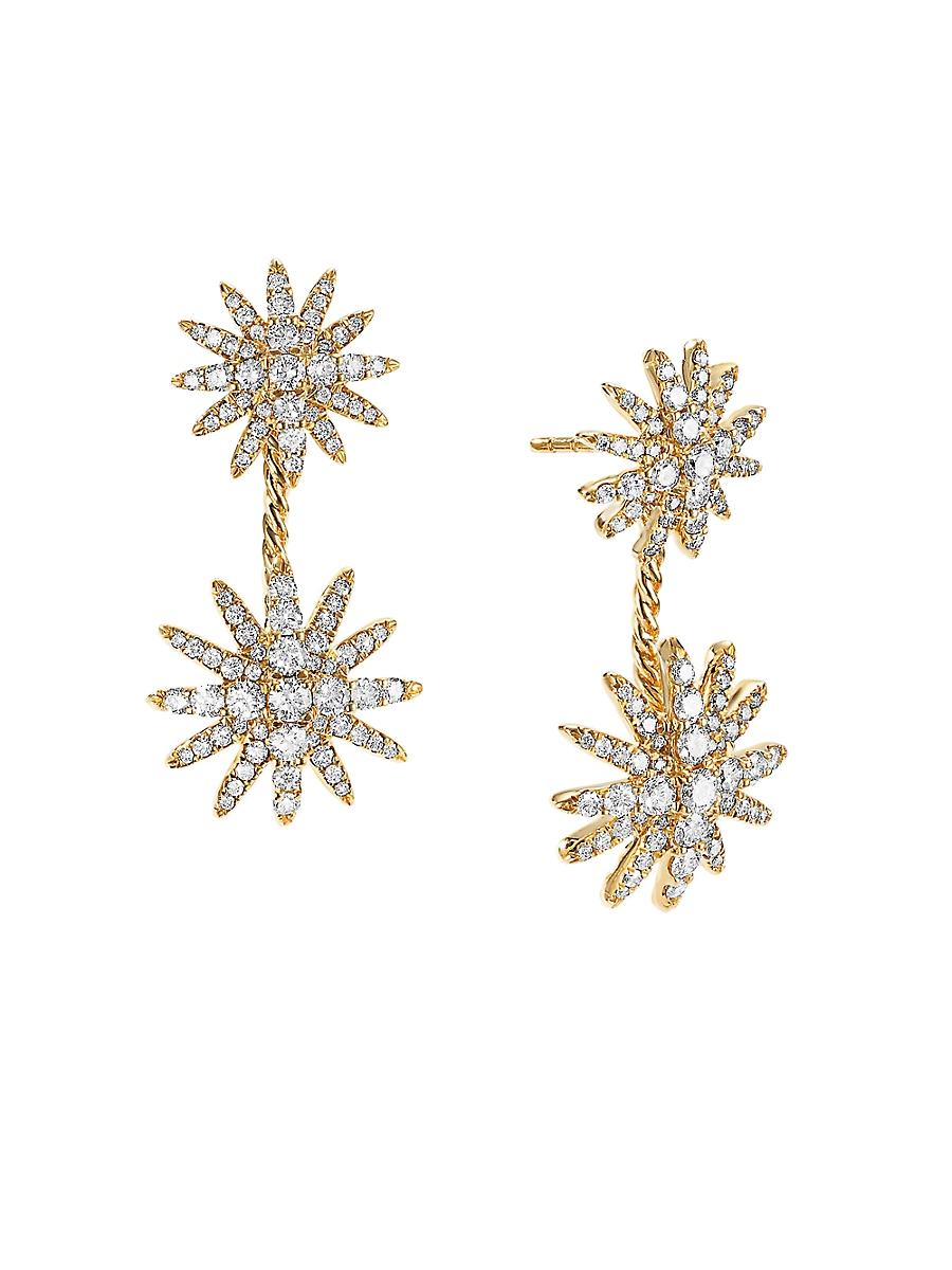 Womens Starburst Double Drop Earrings in 18K Yellow Gold with Diamonds, 32.5MM Product Image