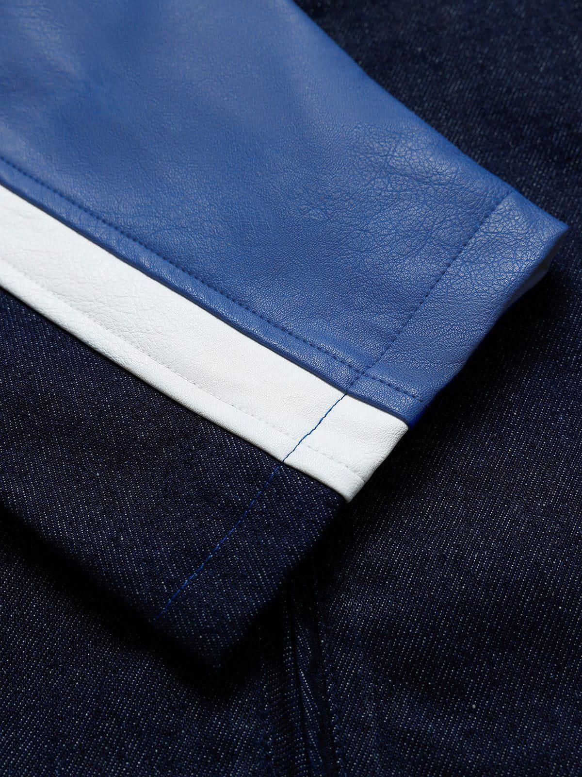 Aelfric Eden Denim Faux Leather Patchwork Jacket Product Image