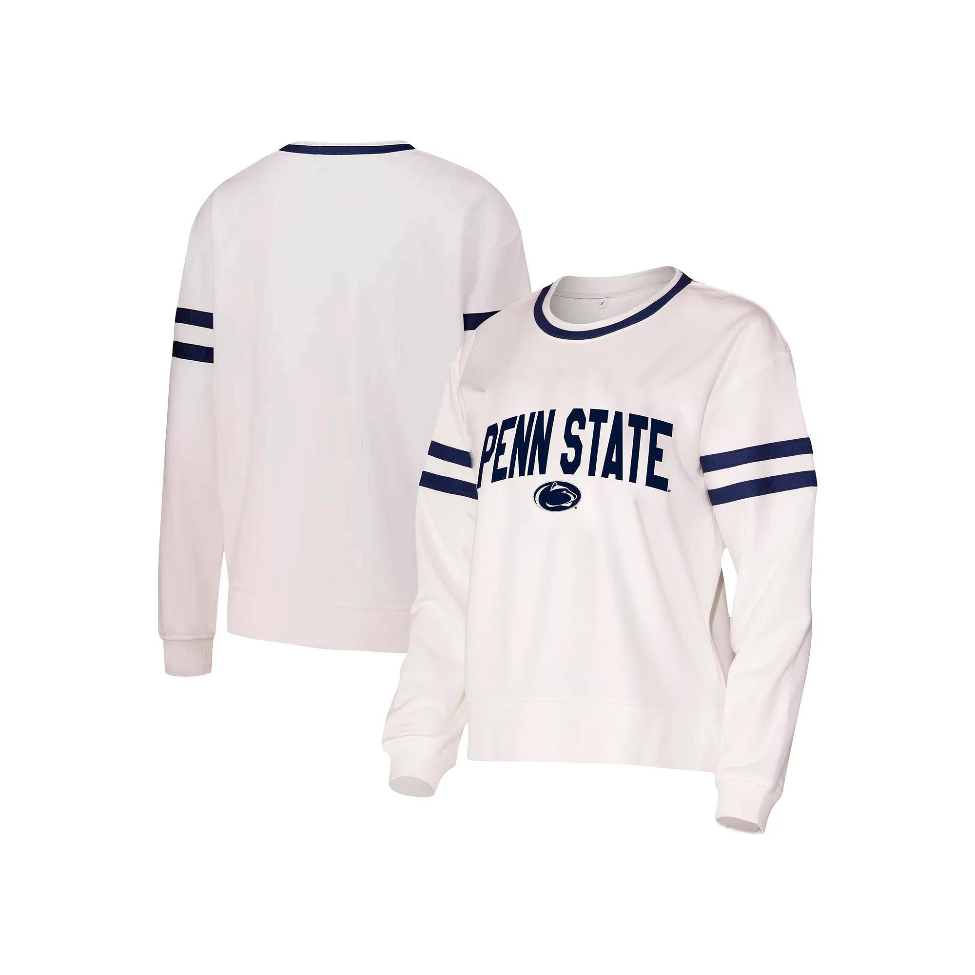 Women's Concepts Sport  White Penn State Nittany Lions Borough French Terry Arch Over Long Sleeve T-Shirt, Size: 2XL Product Image