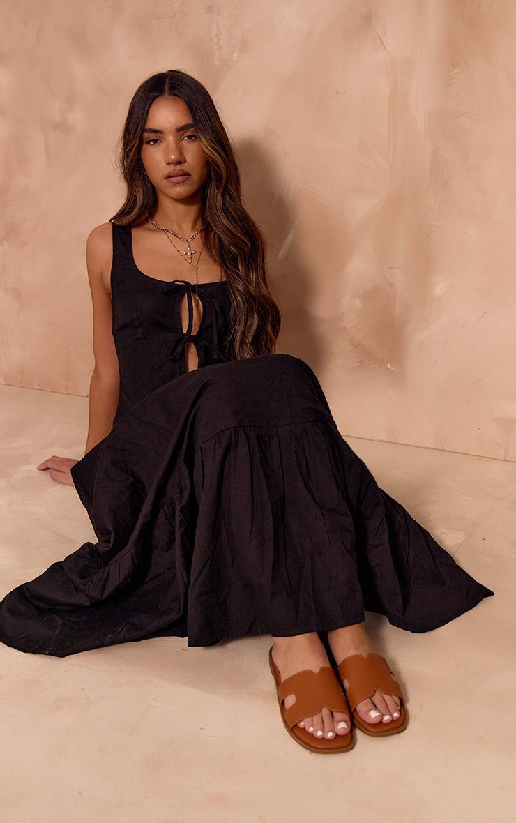 Tan Pu Square Toe Slider Sandals Product Image