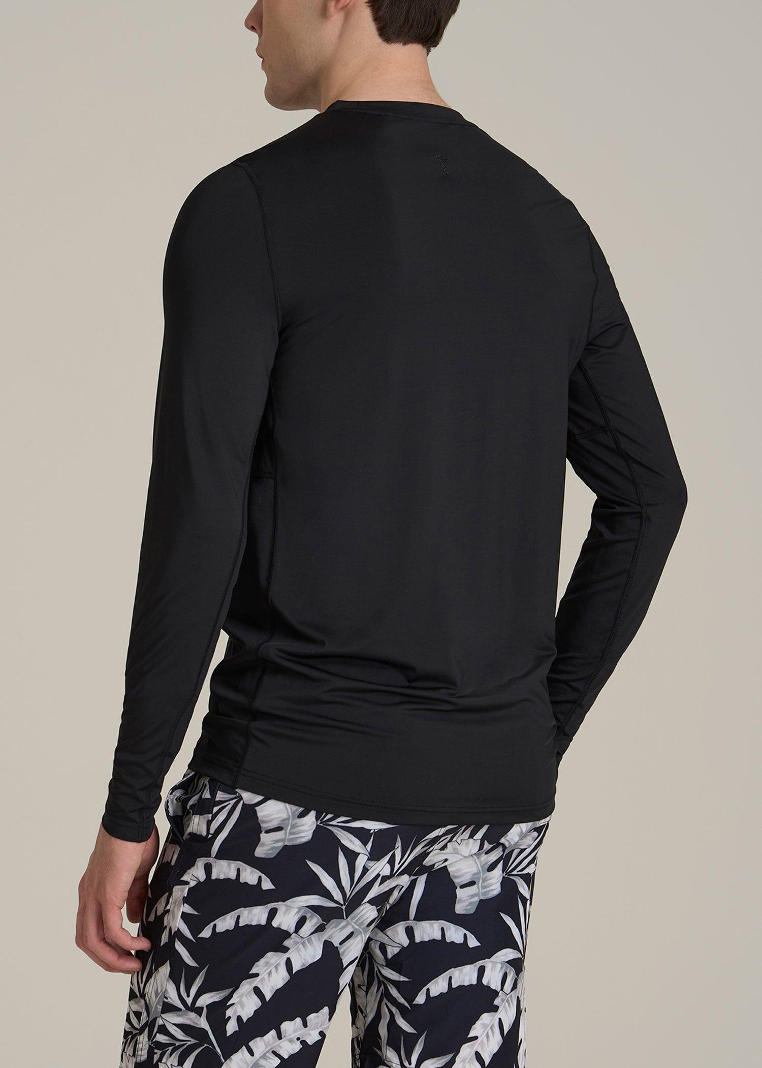 Long Sleeve UPF 50 Rash Guard for Tall Men in Black Male Product Image