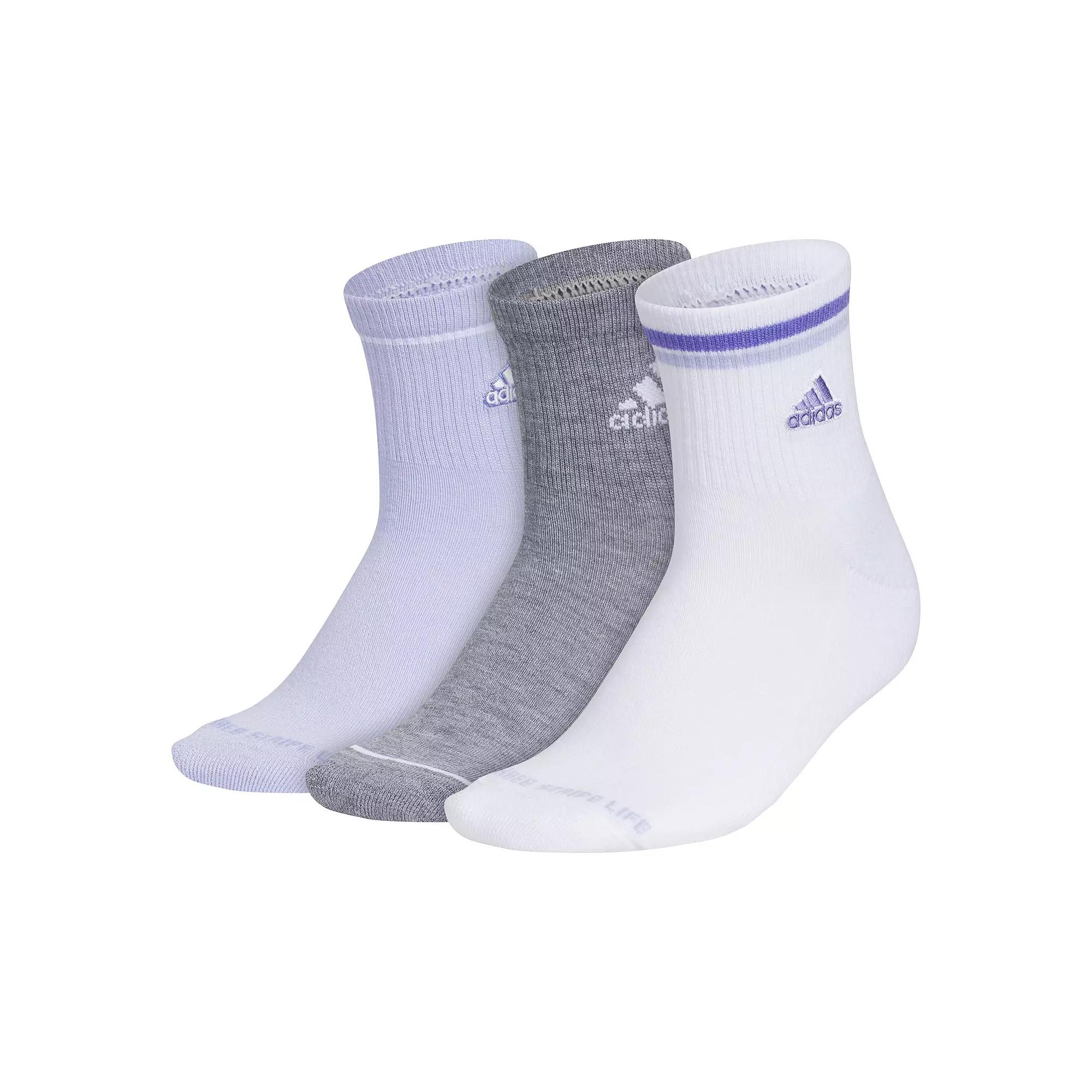 Women's adidas Cushioned Sport 2.0 3-Pack High Quarter Socks, Size: 5-10, Purple White Grey Product Image