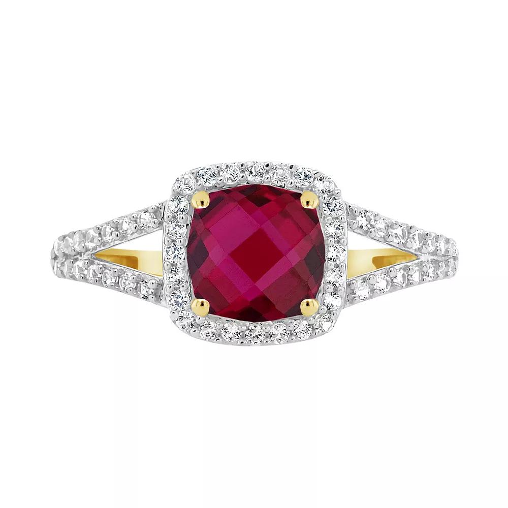 Celebration Gems 10K Yellow Gold 7mm Cushion Gemstone Ring, Women's, Size: 8, Red Product Image