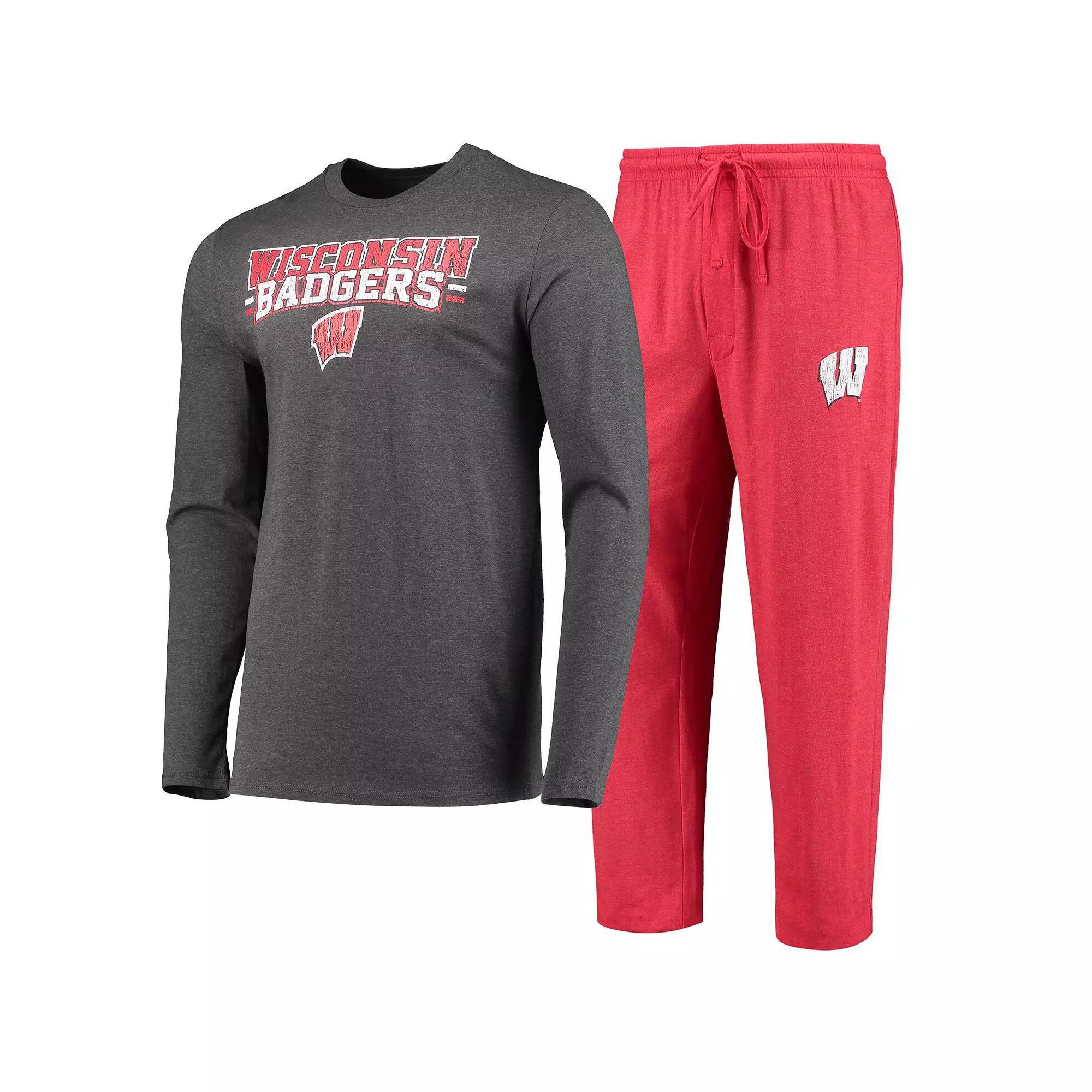 Men's Concepts Sport Red/Heathered Charcoal Wisconsin Badgers Meter Long Sleeve T-Shirt & Pants Sleep Set, Size: Small Product Image