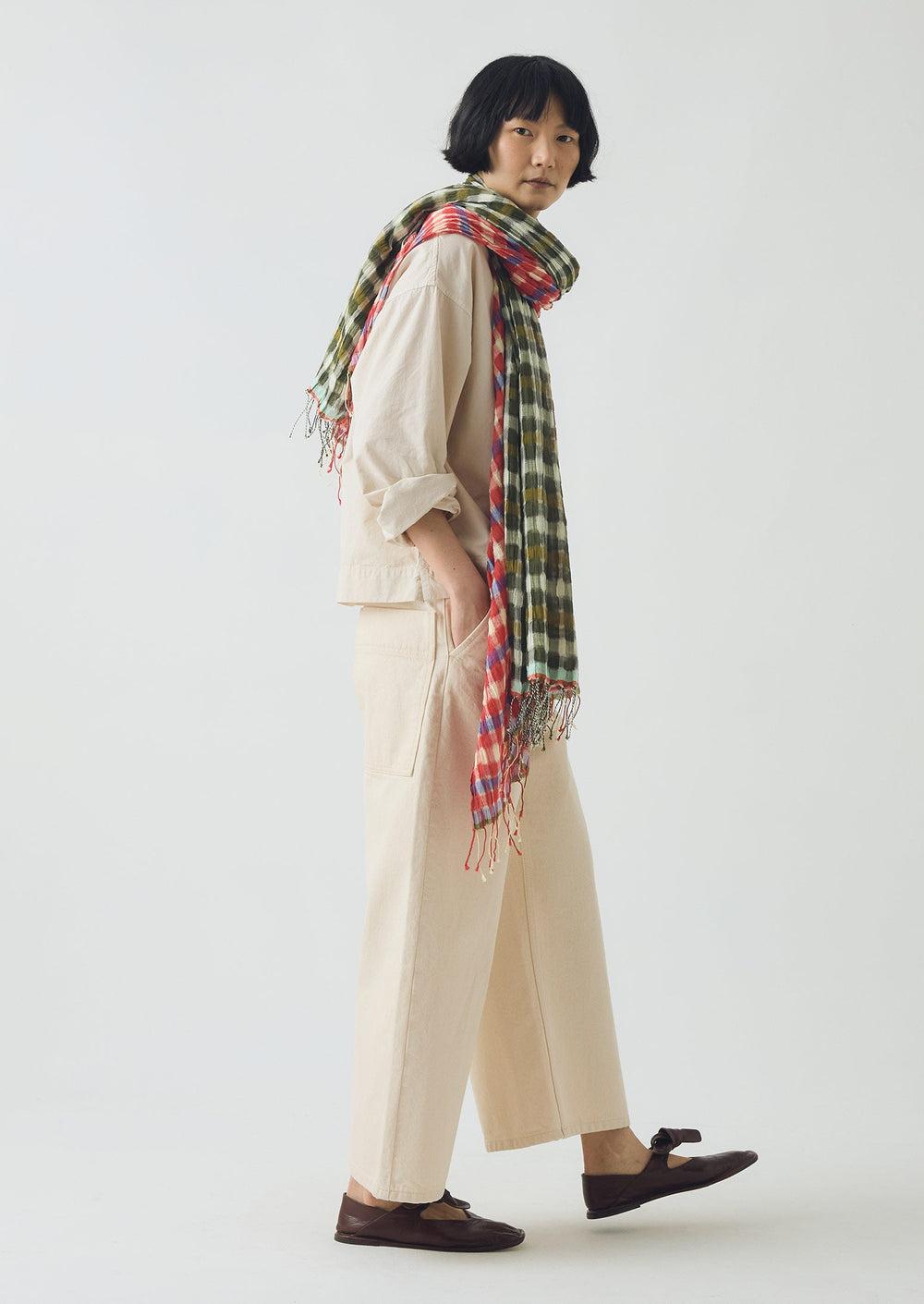 Cafe Tile Gingham Cotton Scarf | Cardinal Red Product Image