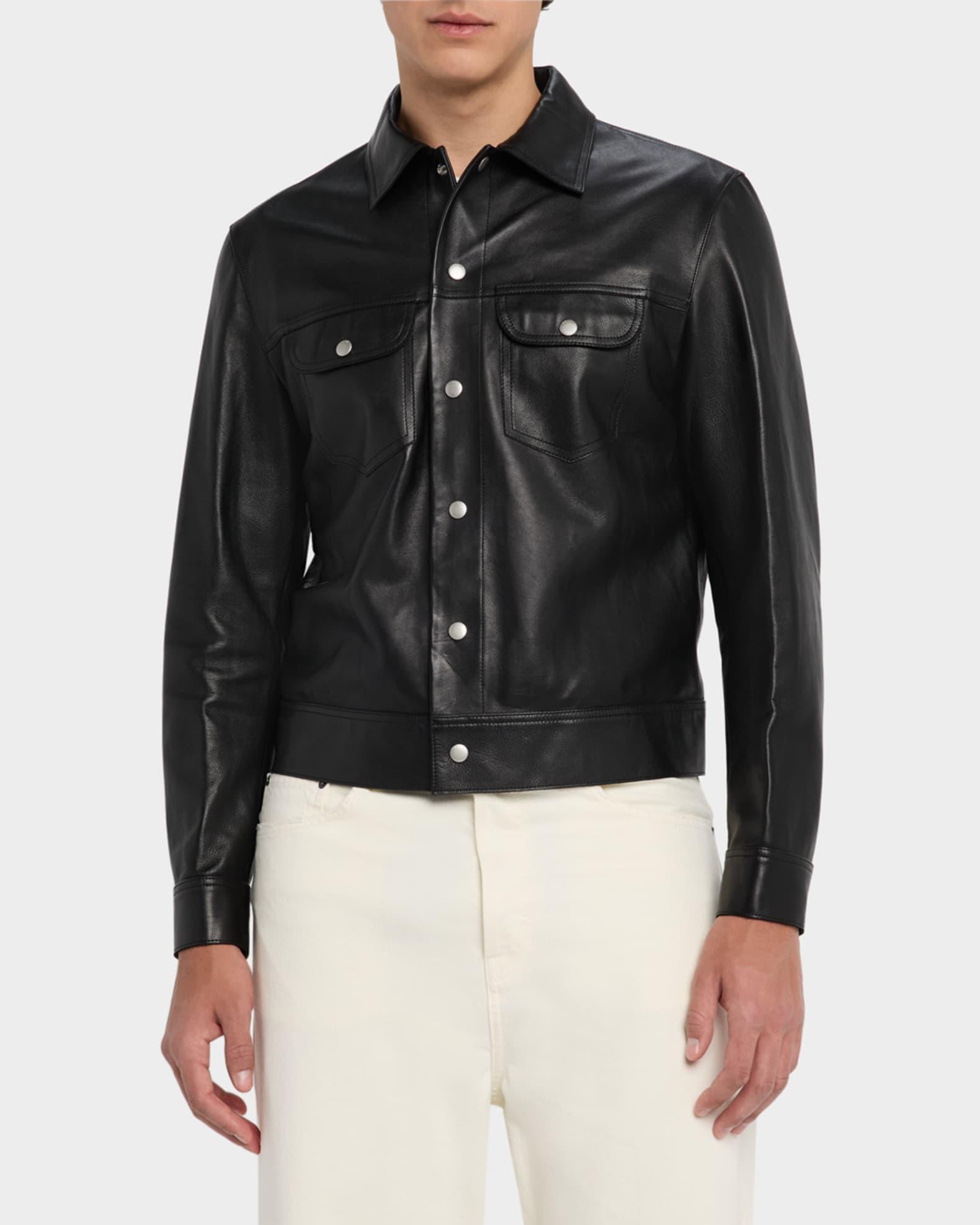 Men's Leather Trucker Jacket Product Image