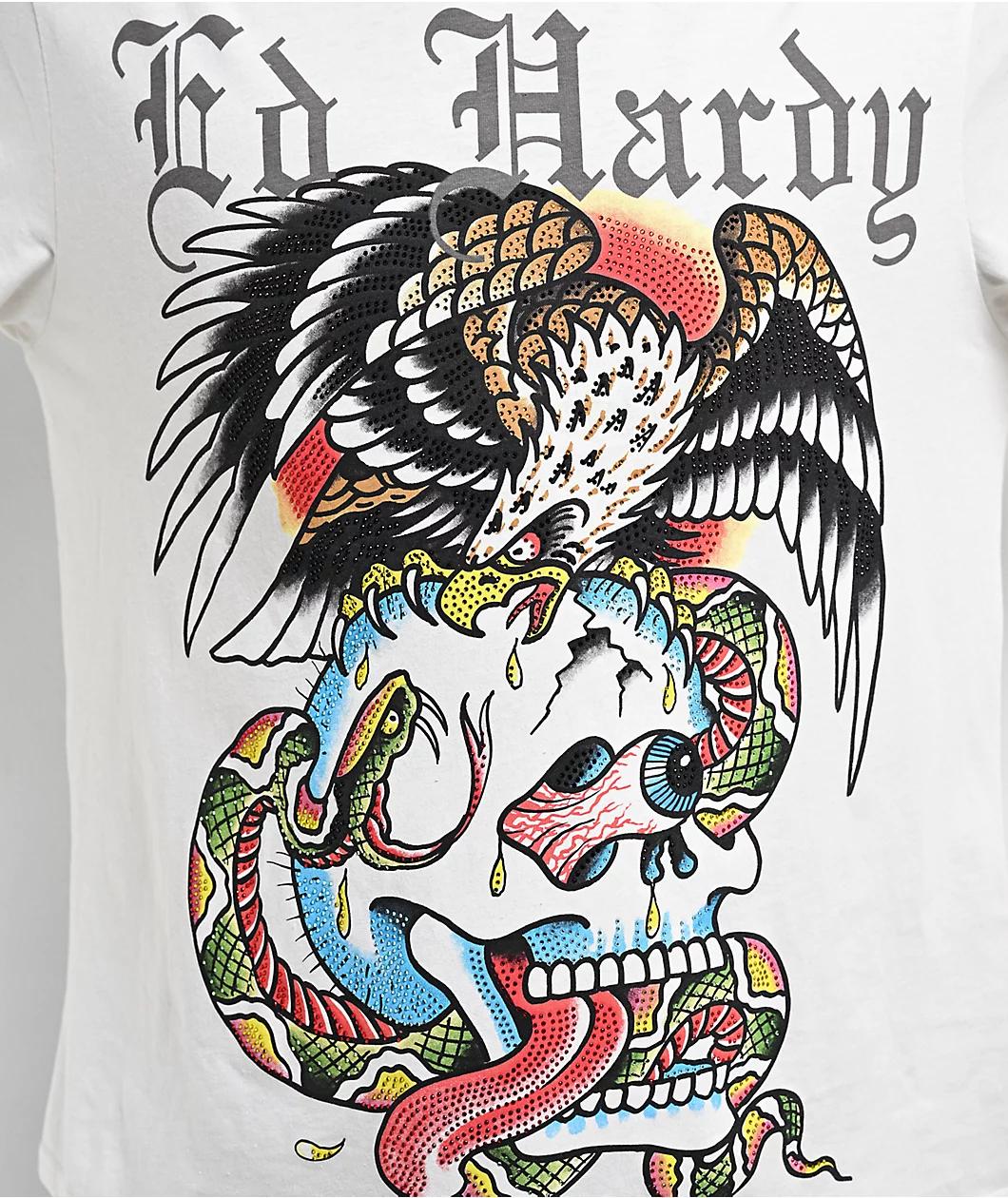 Ed Hardy Battle Skull White T-Shirt Product Image