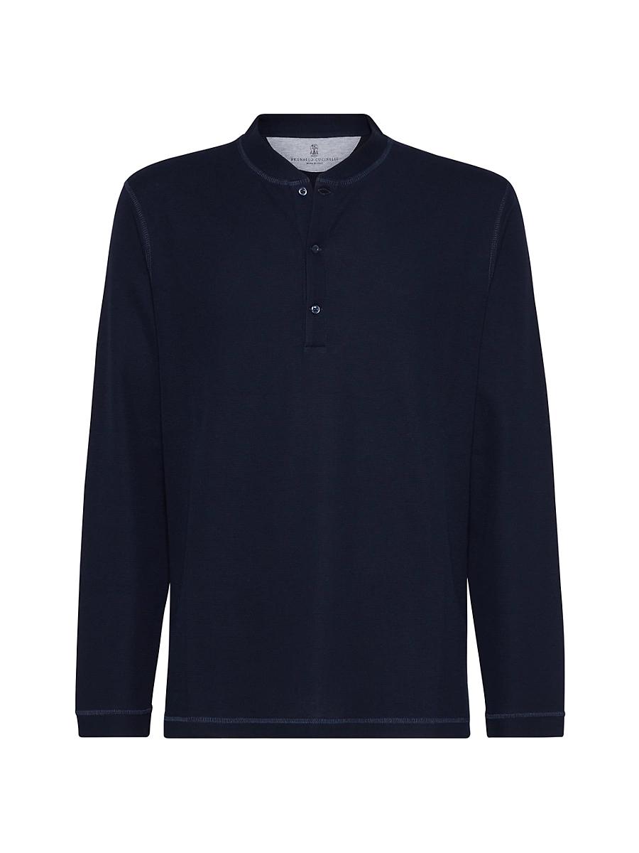 Mens Cotton Waffle Jersey Long Sleeve T-Shirt with Henley Collar Product Image