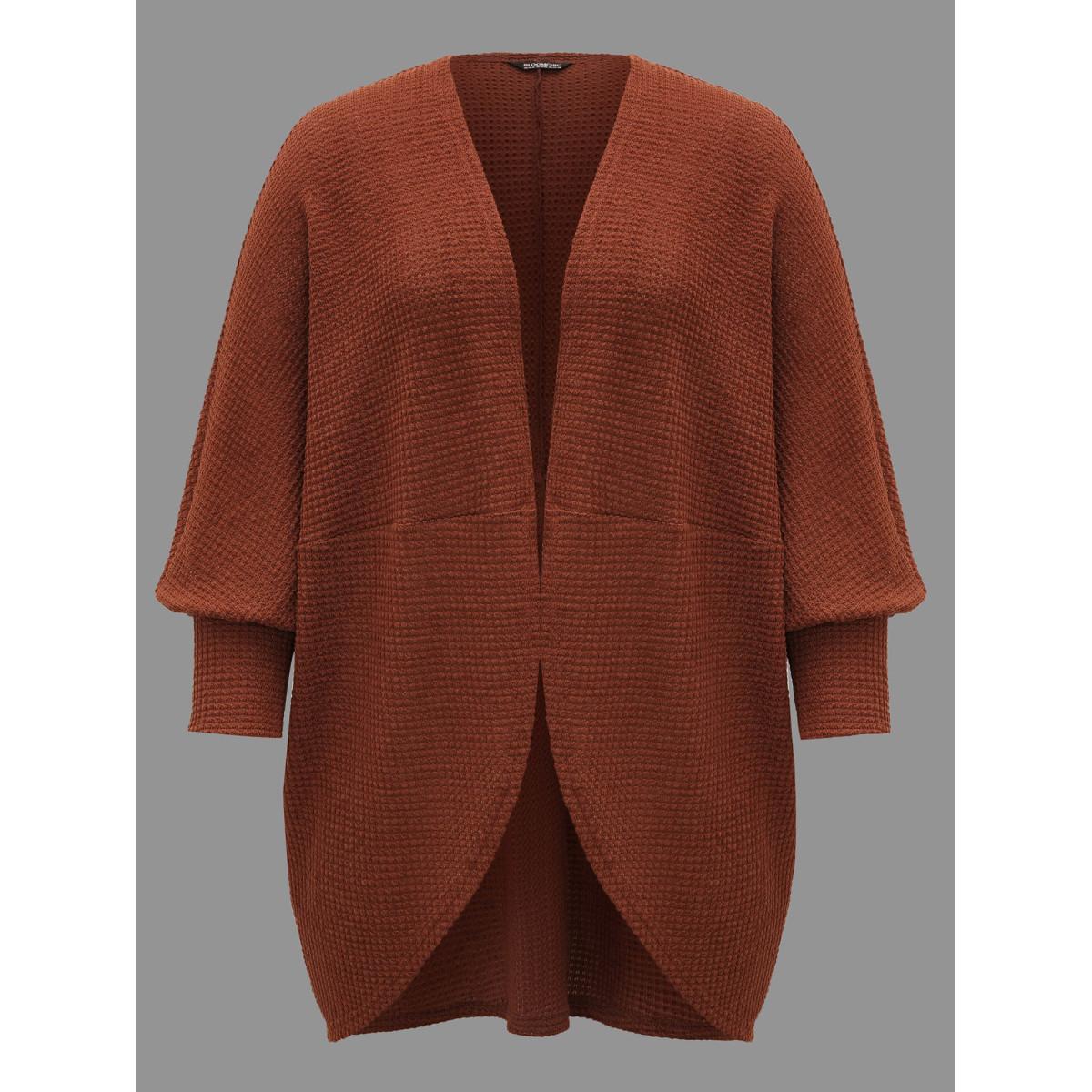 Plus Size Textured Curved Hem Lantern Sleeve Cardigan Women Russet Casual Texture Loose Everyday Kimonos BloomChic 18-20/2X Product Image