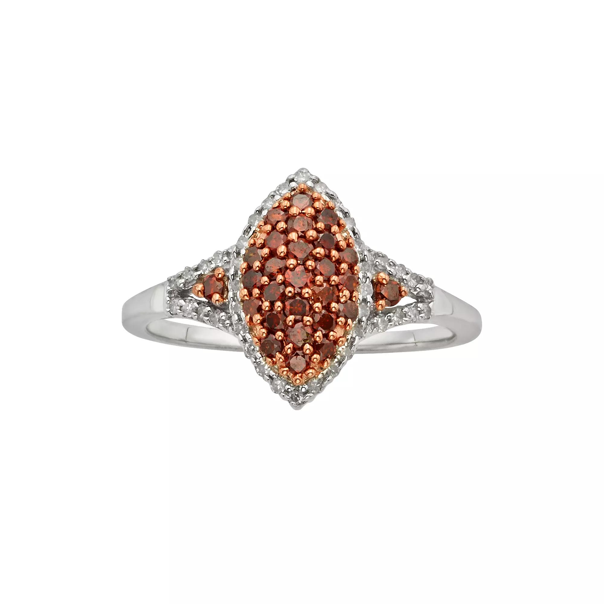 Jewelexcess Sterling Silver Two-Tone 1/2-ct. T.W. Red and White Diamond Marquise Ring, Women's,  Product Image