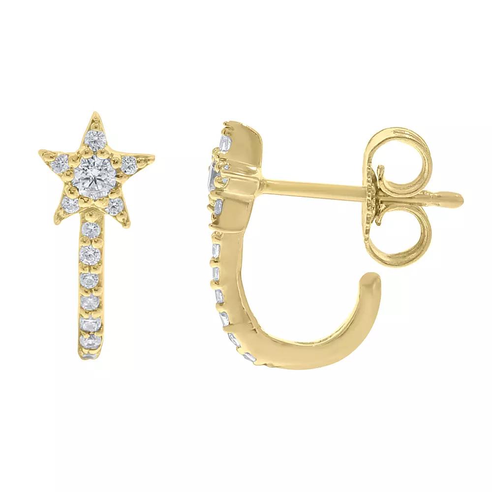 Sterling Silver 1/6 Carat T.W. Diamond Star Earrings, Women's, Gold Tone Product Image