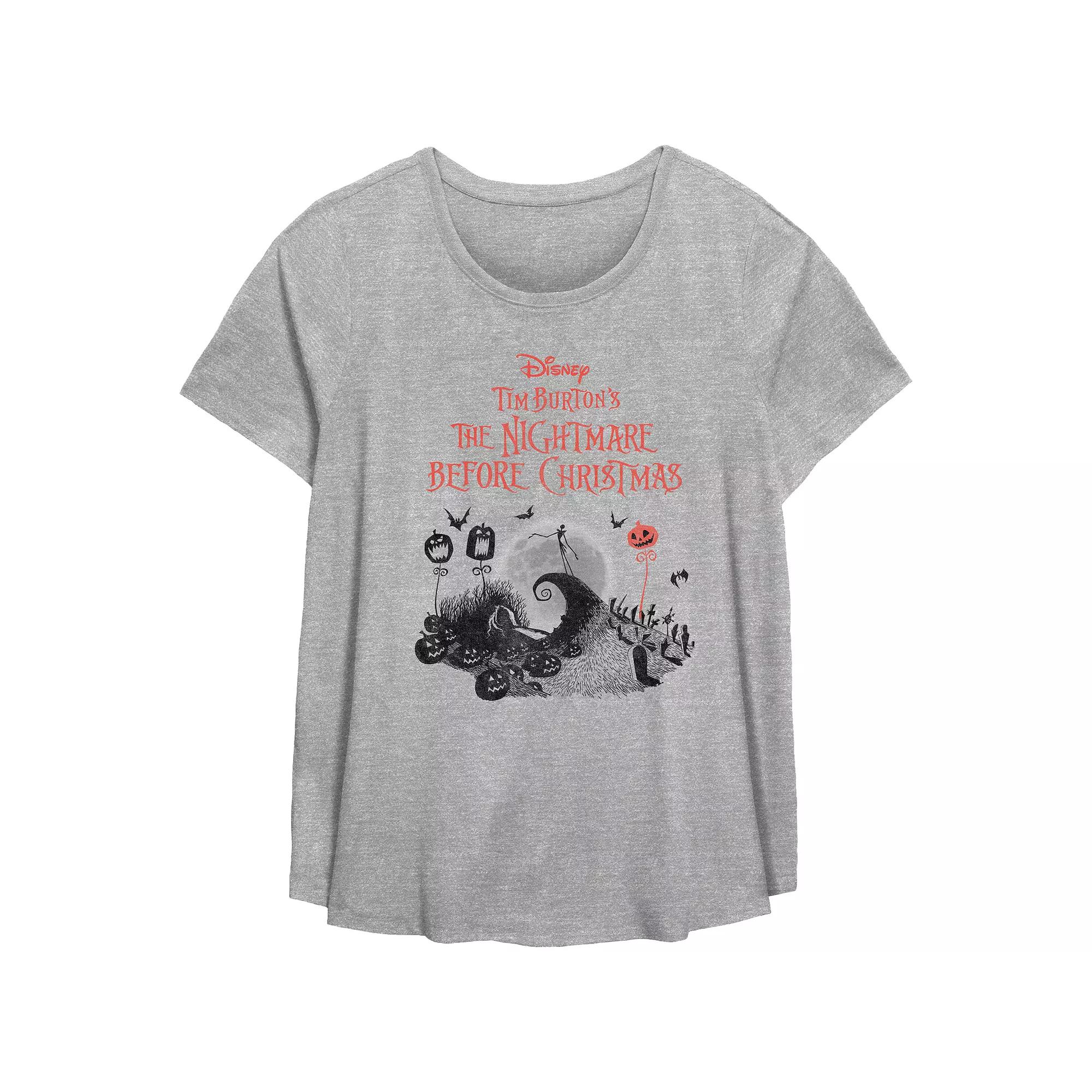 Disney's The Nightmare Before Christmas Halloween Title Logo Plus Size Flowy Graphic Tee, Women's, Size: 5XL, Grey Gray Product Image