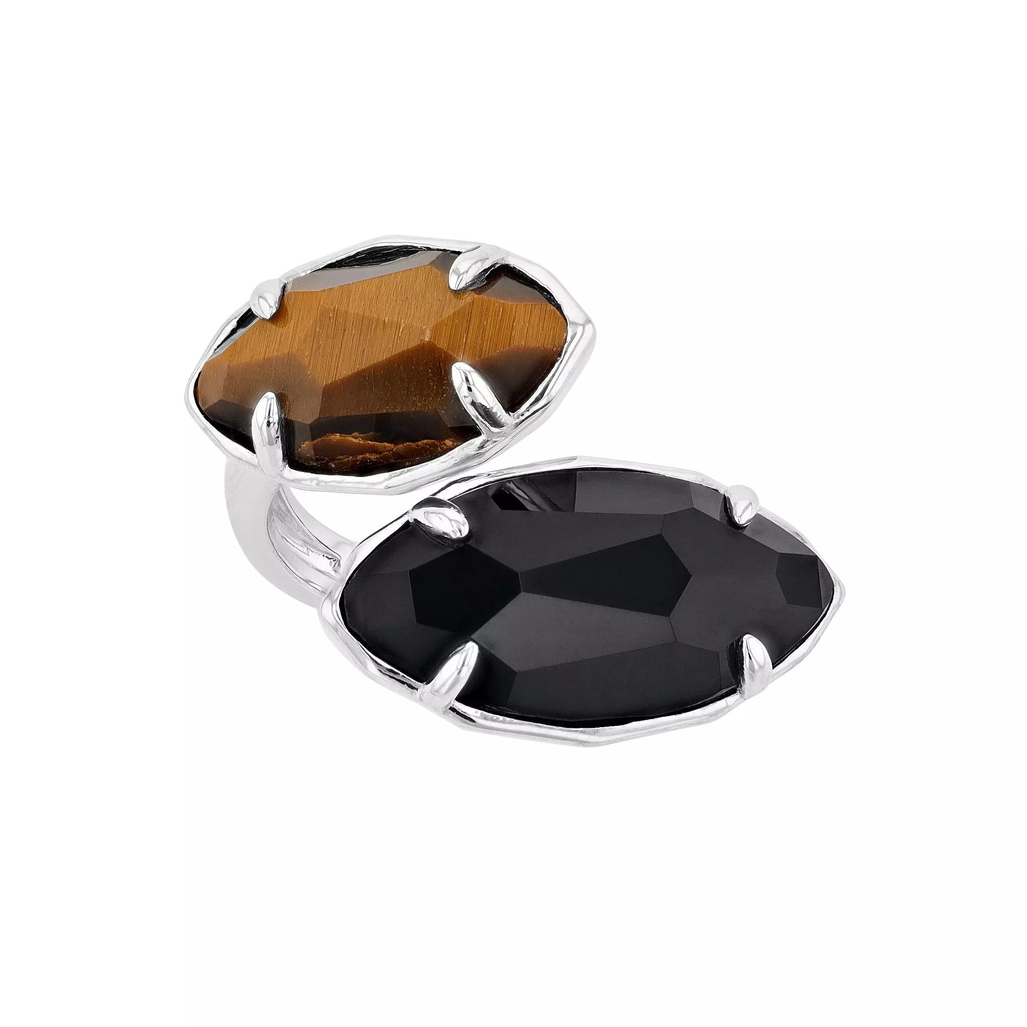 SIRI USA by TJM Sterling Silver Black Onyx & Tiger's Eye 2-Stone Ring, Women's, Size: 8 Product Image