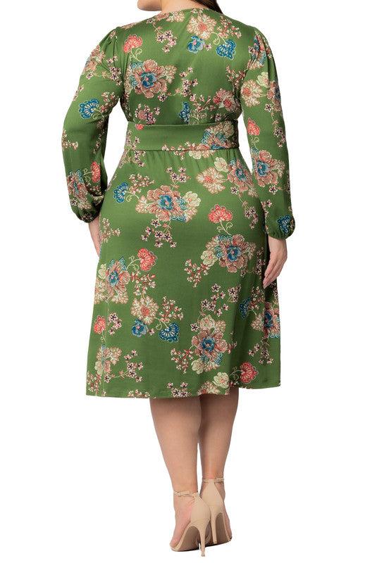Olive Floral Print Diana Long Sleeve Midi Dress - Plus Product Image