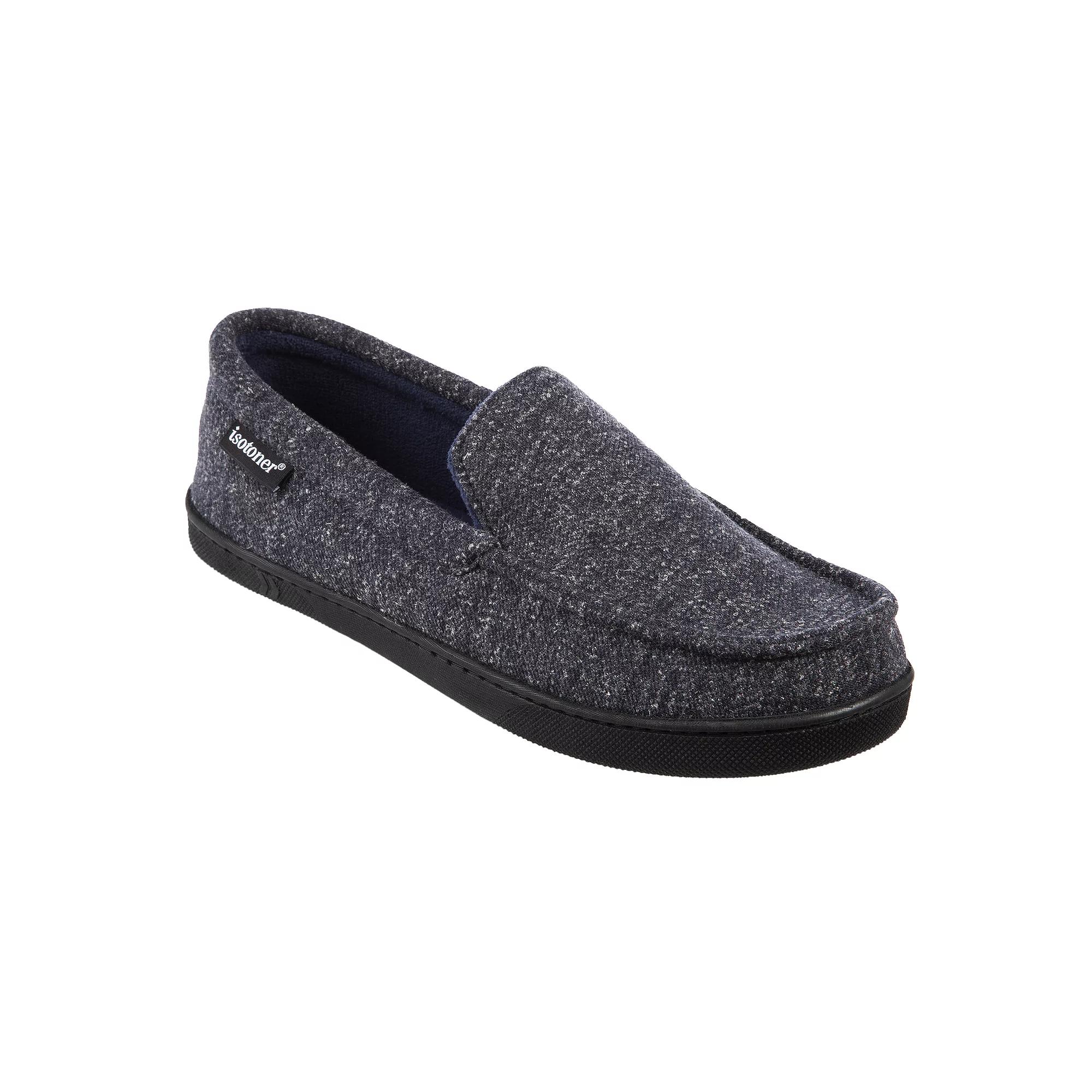 isotoner Preston Heather Knit Men's Moccasin Slippers, Size: XL, Blue Product Image