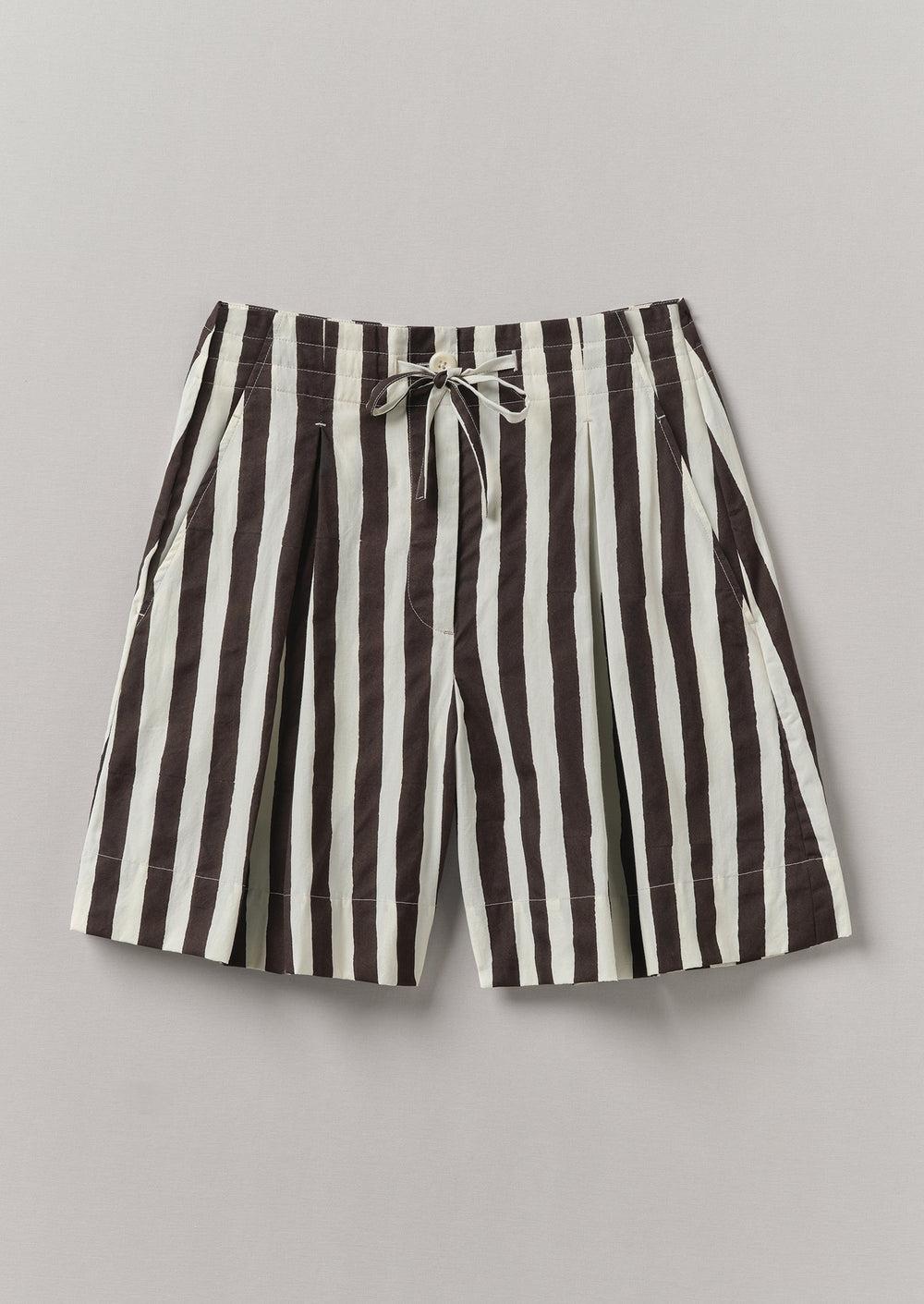Wave Stripe Block Print Cotton Shorts | Ecru/Chocolate Product Image
