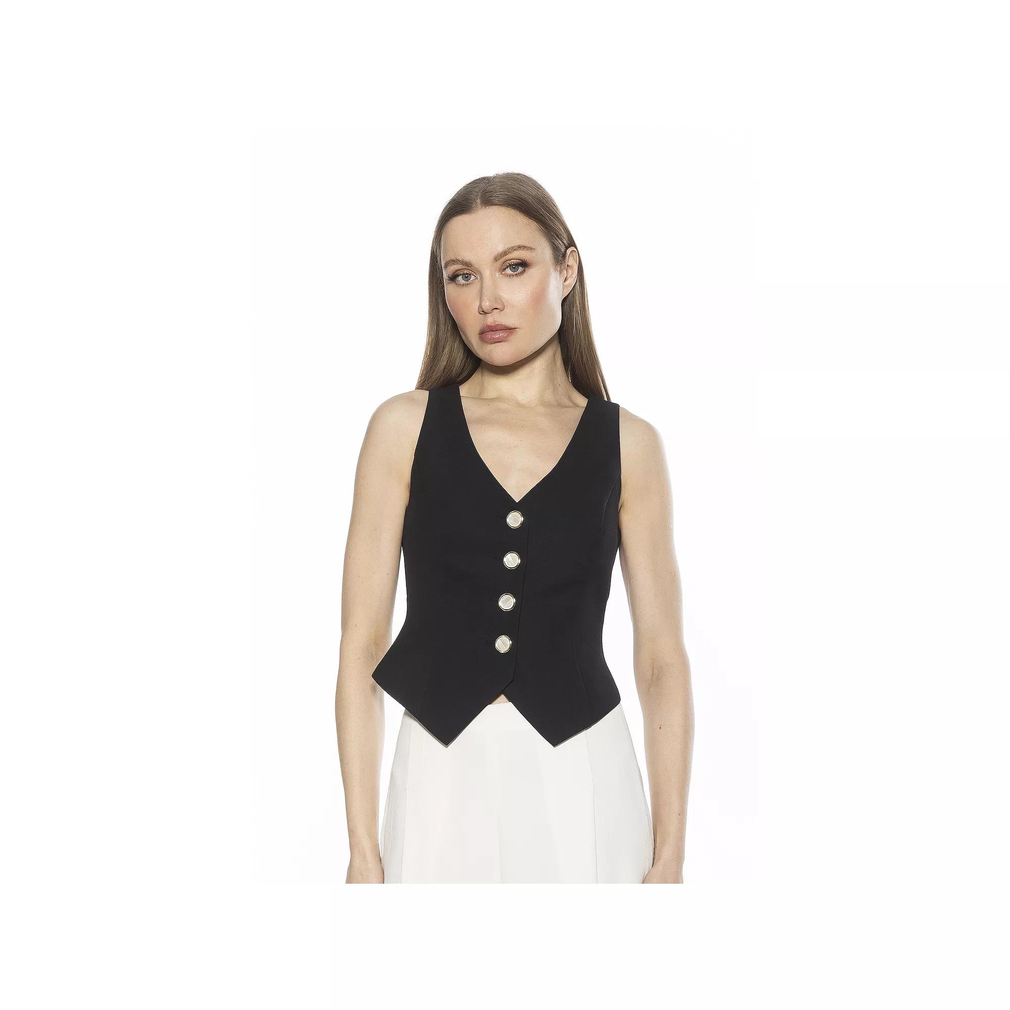 Women's ALEXIA ADMOR Liliana Sleeveless Button Down Vest Top, Size: 8, Black Product Image