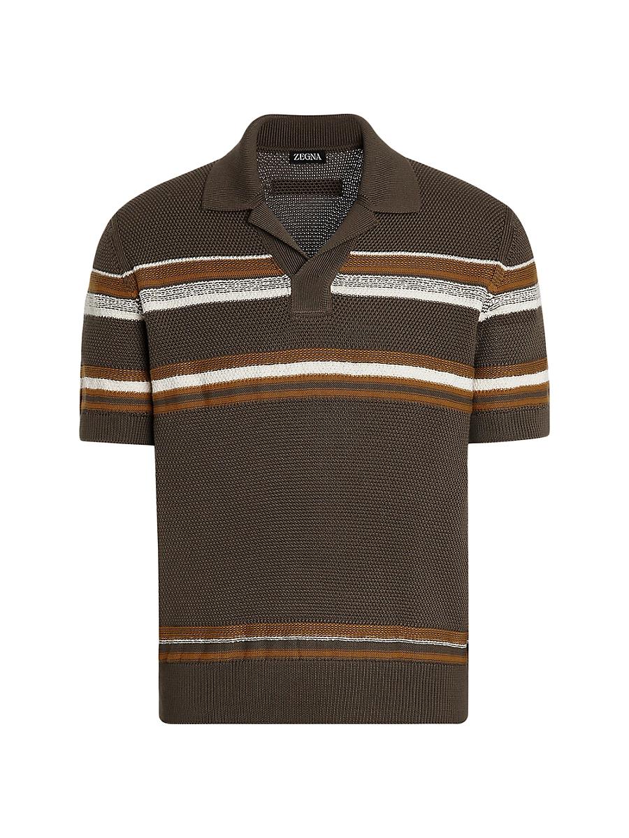 Mens Striped Cotton and Silk Polo Shirt Product Image