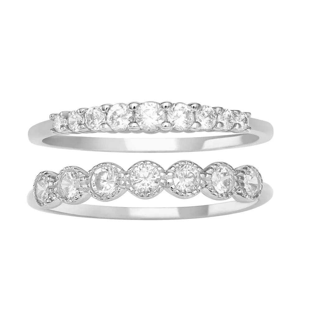 PRIMROSE Sterling Silver Cubic Zirconia Studded Two Ring Set, Women's,  Product Image