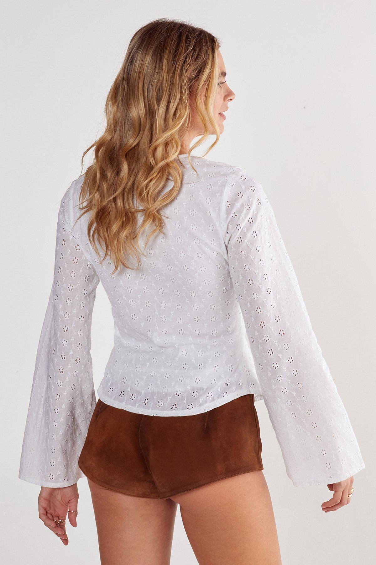 Broderie Ruffle Button Top Product Image