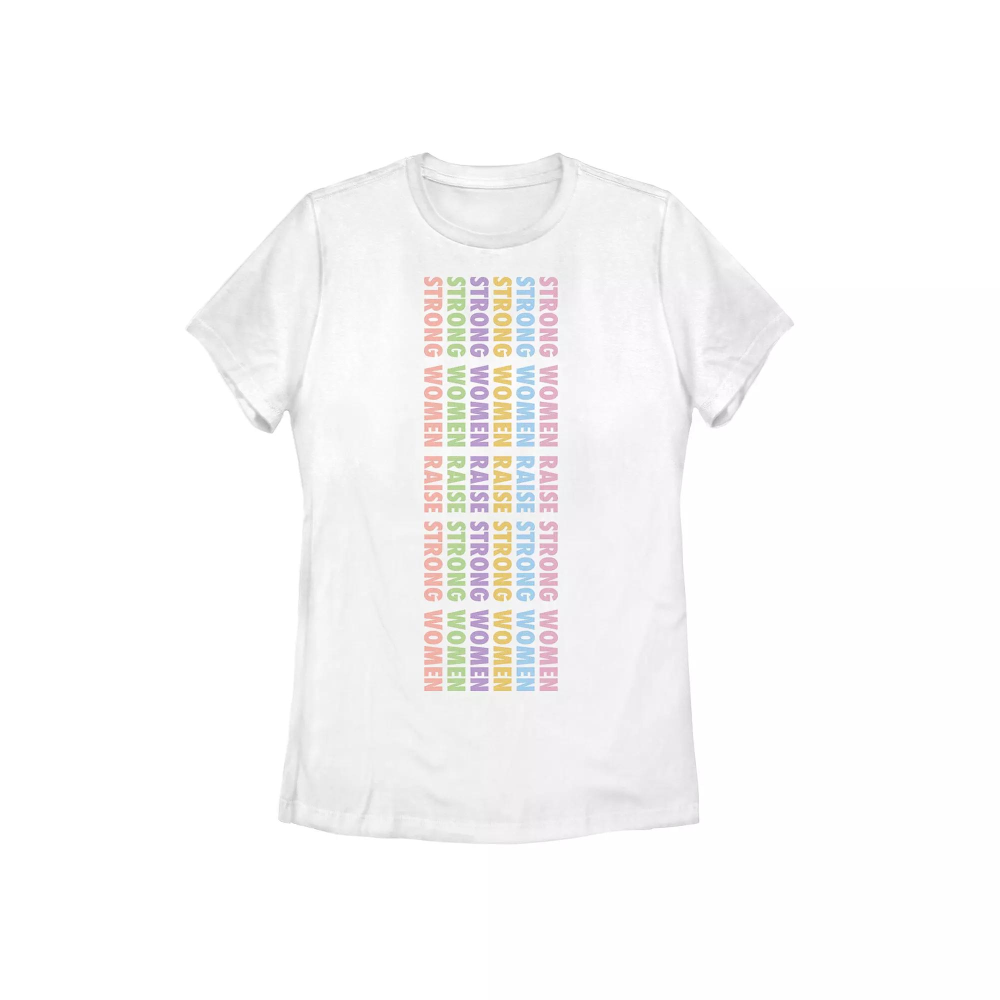 Juniors' "Strong Women Raise Strong Women" Colorful Word Stack Tee, Girl's, Size: XL, White Product Image