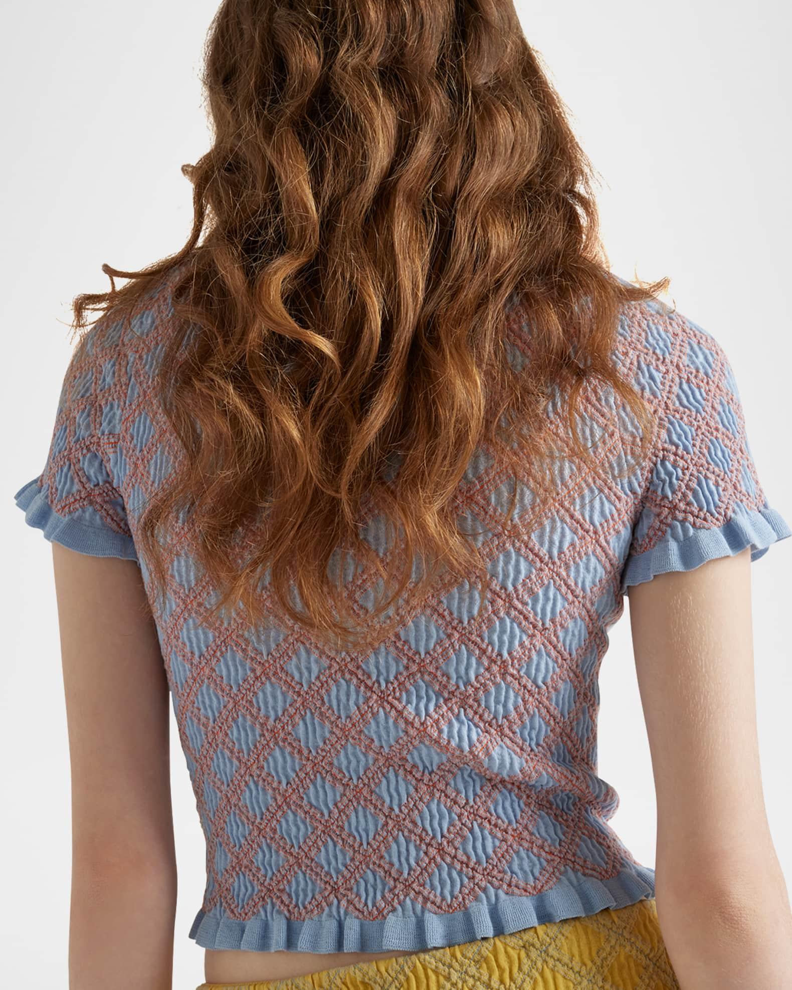 Smocked Knit Diamond-Embroidered Top Product Image