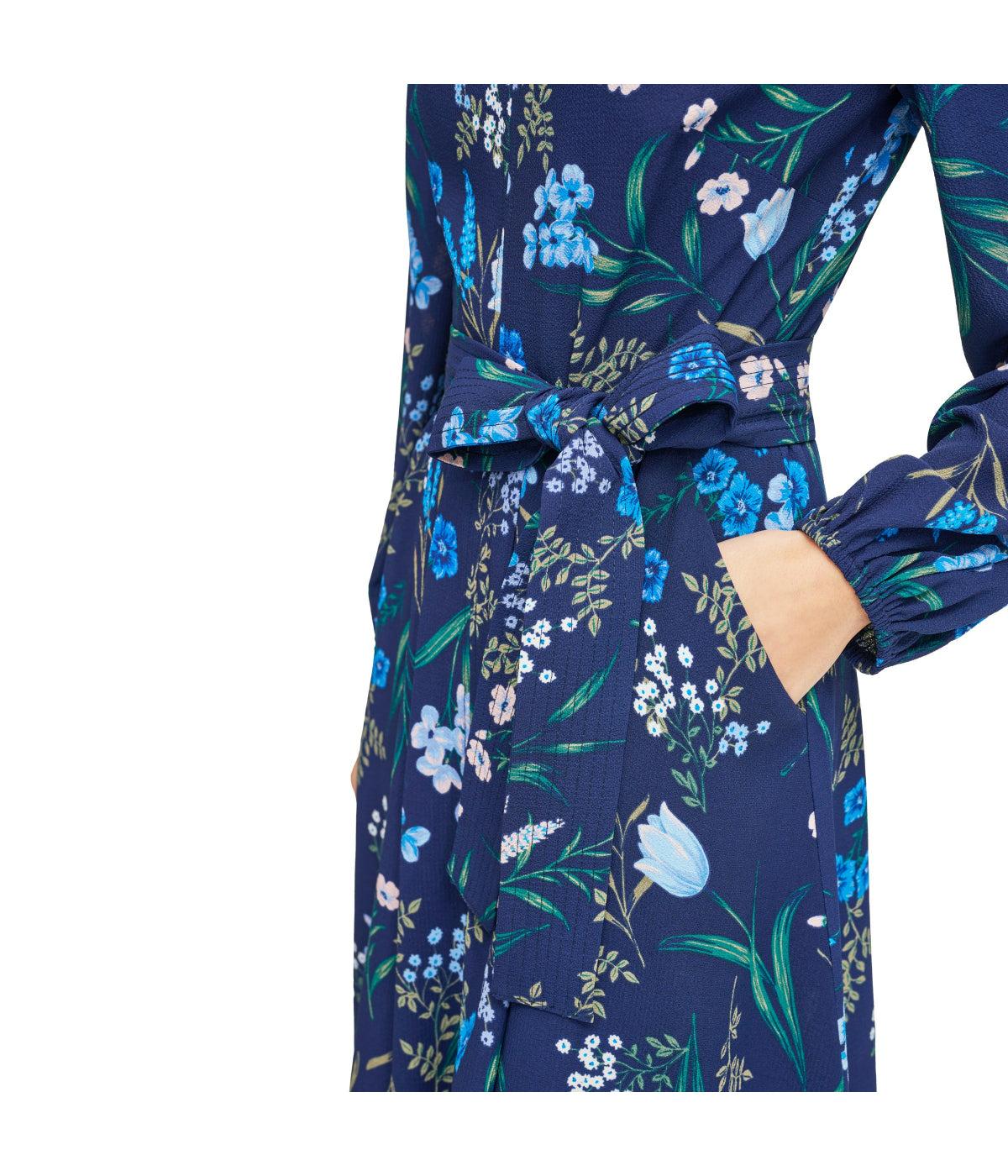 Jewel Neck Long Sleeve Fit & Flare With Trapunto Belt Navy Product Image