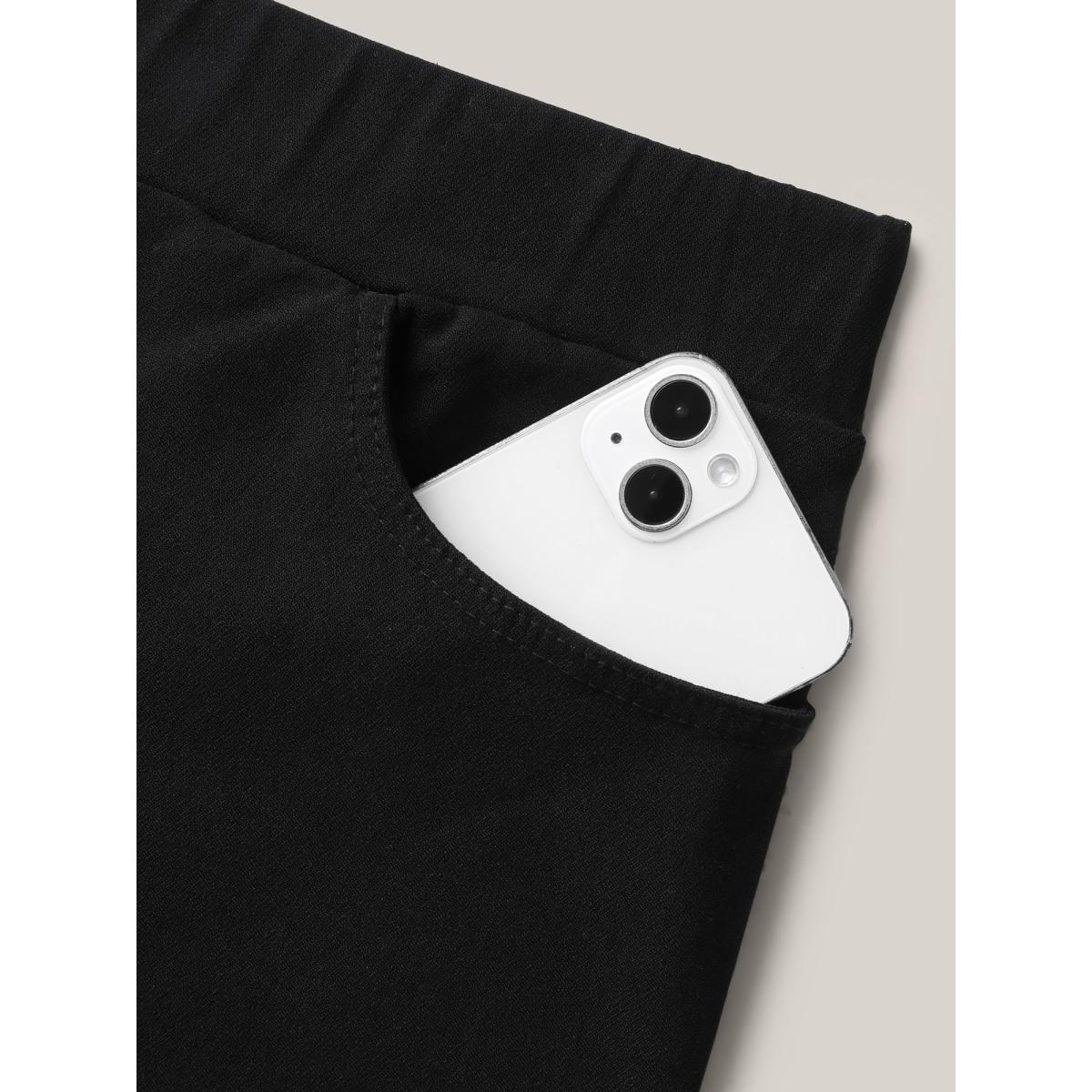 Plus Size Rubber Waist Curved Hem Wide Leg Pants Women Black Casual Wide Leg Mid Rise Everyday-Casual Pants BloomChic 14-16/1X Product Image