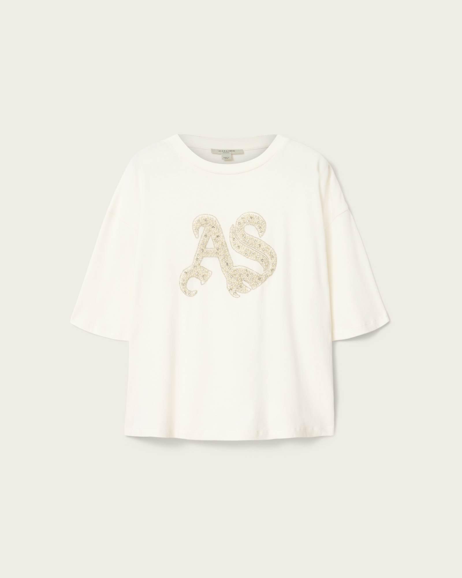 Icon Amelie Oversized Embellished T-Shirt Optic White | ALLSAINTS US Product Image