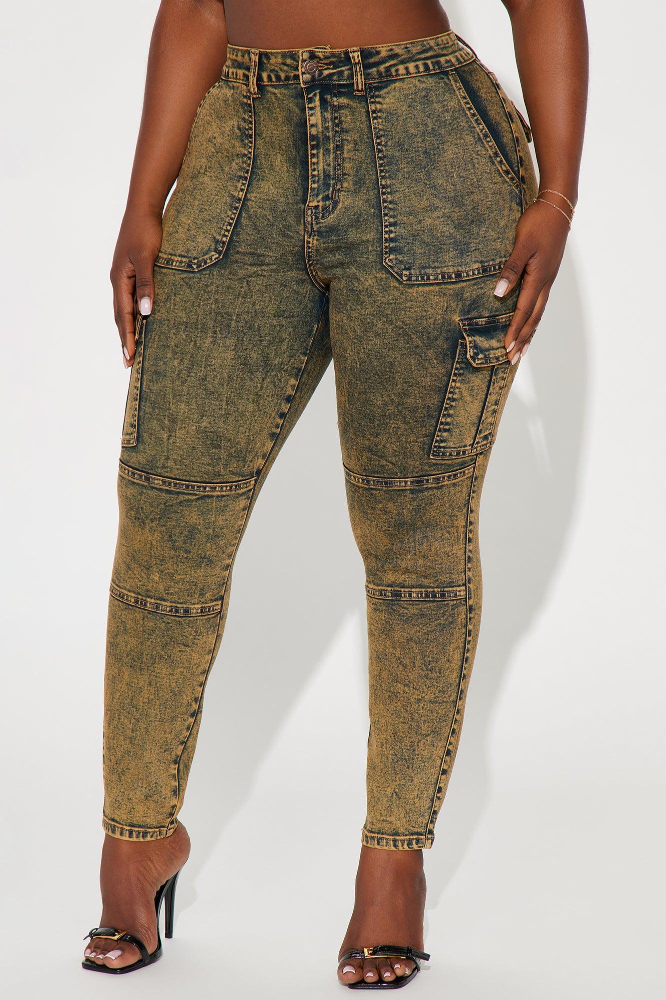 Jallisa Stretch Acid Wash Cargo Skinny Jeans - Orange Product Image