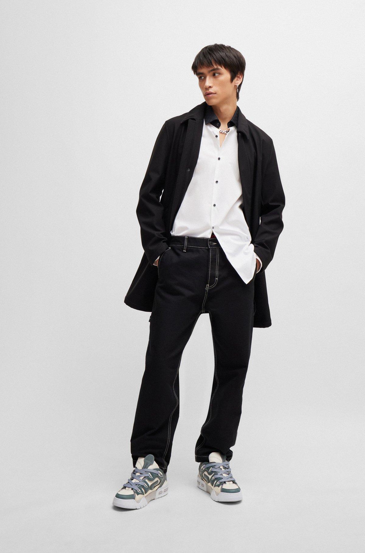 HUGO - Slim-fit shirt with contrast Kent collar - White Product Image