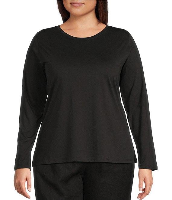 Eileen Fisher Plus Organic Cotton Jersey Knit Round Neck Long Sleeve Top Product Image