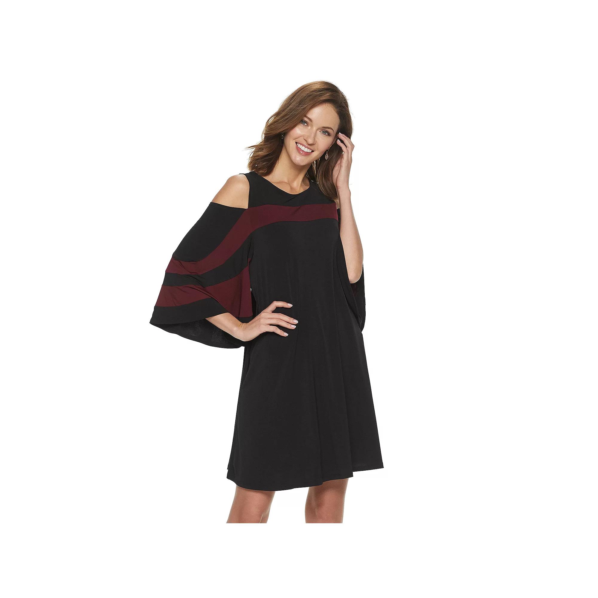 Women's Nina Leonard Draped Sleeve Cold-Shoulder Dress,  Product Image
