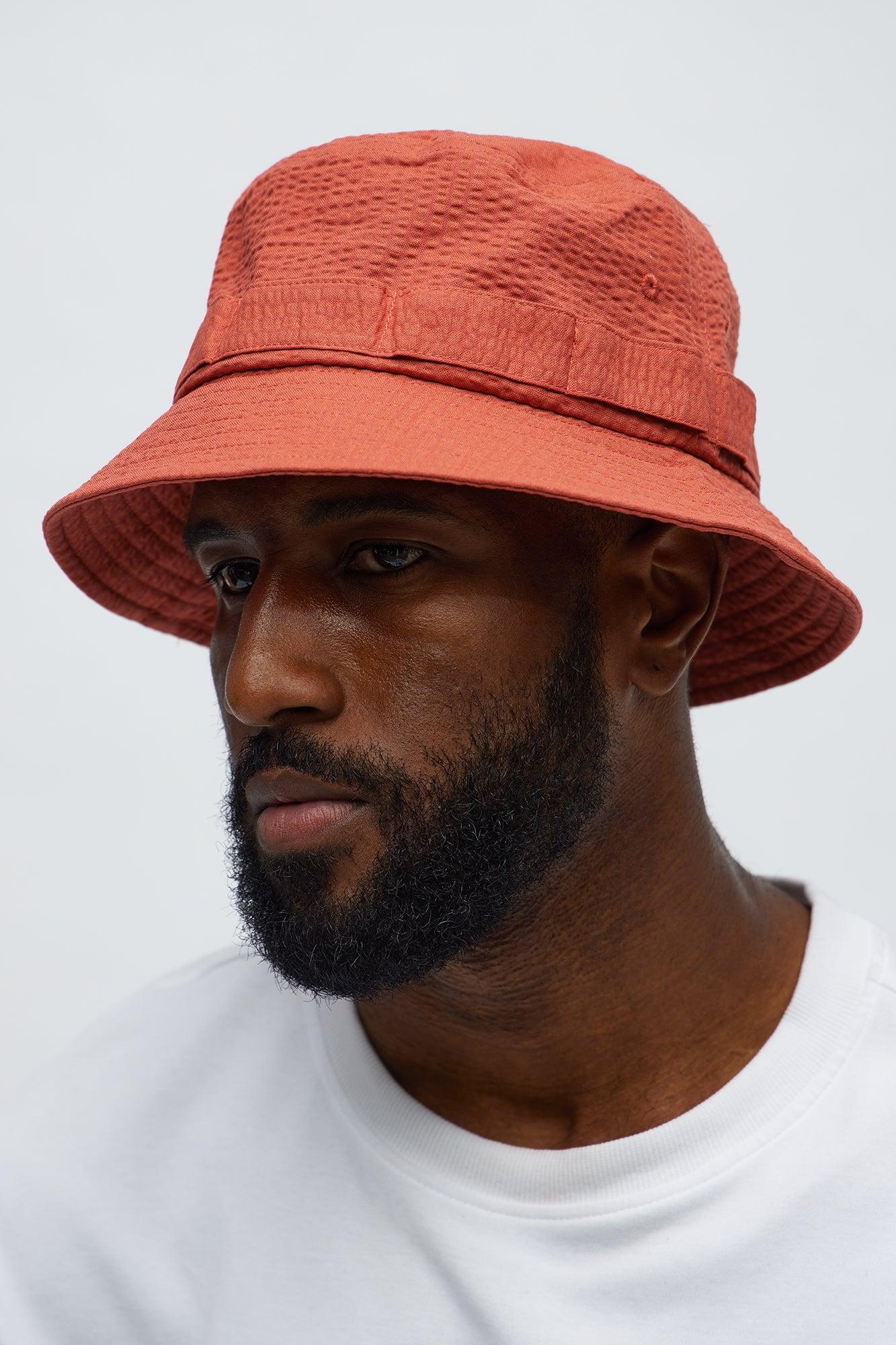 Seersucker Utility Flat Top Bucket Hat - Rust Male Product Image