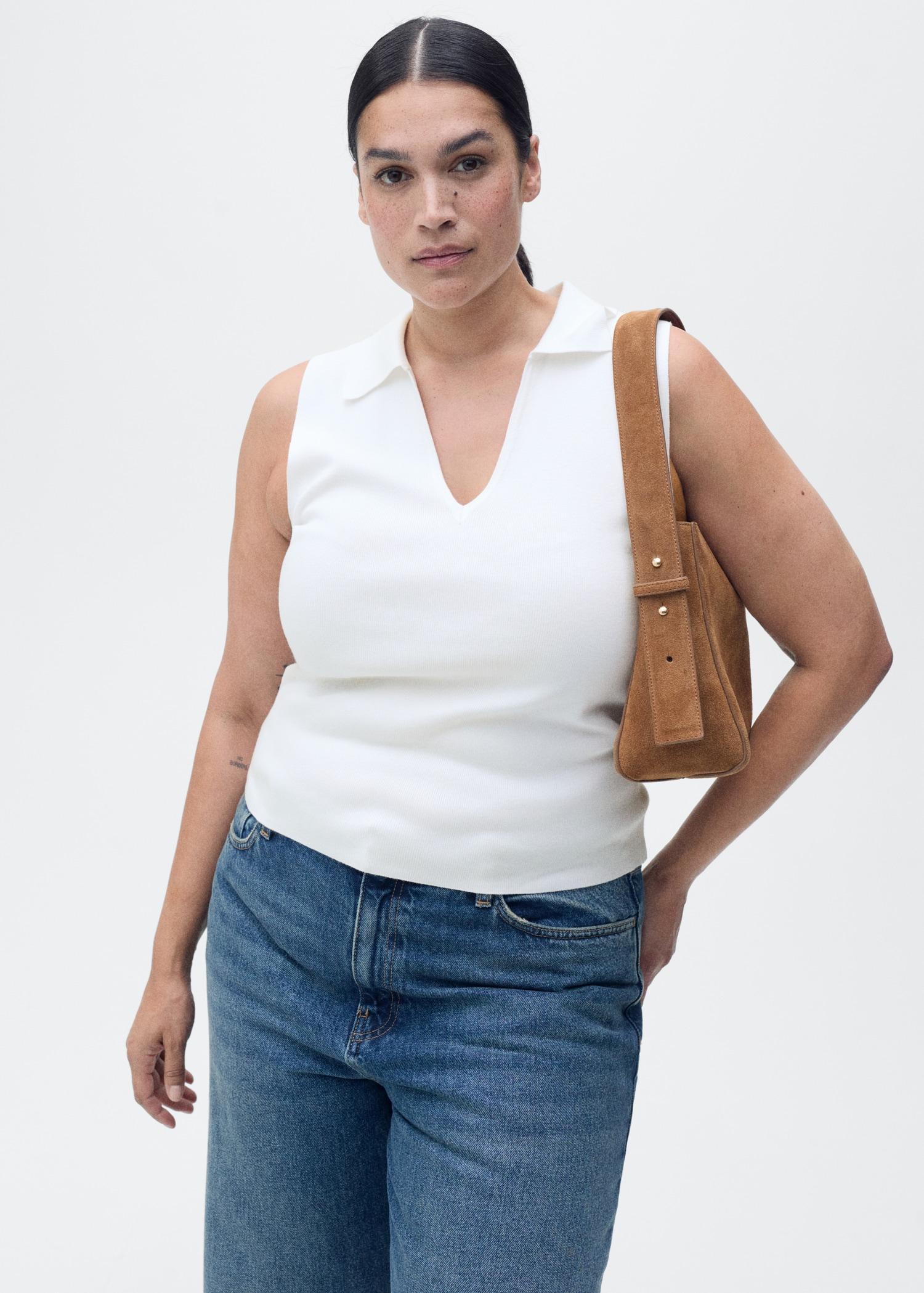 Polo-neck knitted top - Women | MANGO USA Product Image