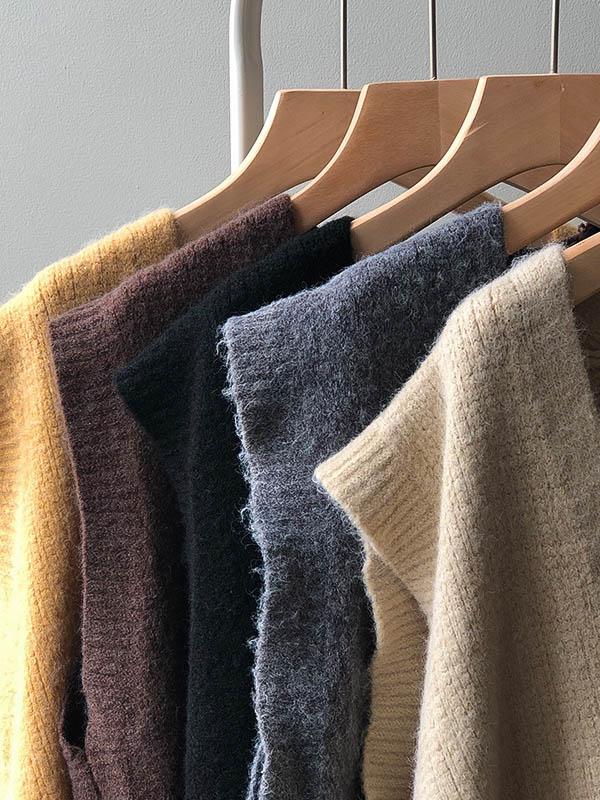 Knitting Irregularity Solid V-Neck Vest Product Image