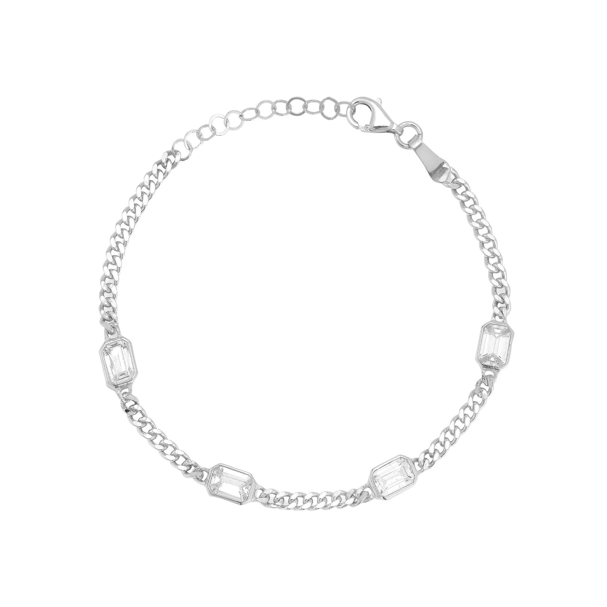 Sunkissed Sterling Cubic Zirconia Curb Chain Bracelet, Women's, Size: 7", Silver Tone Product Image
