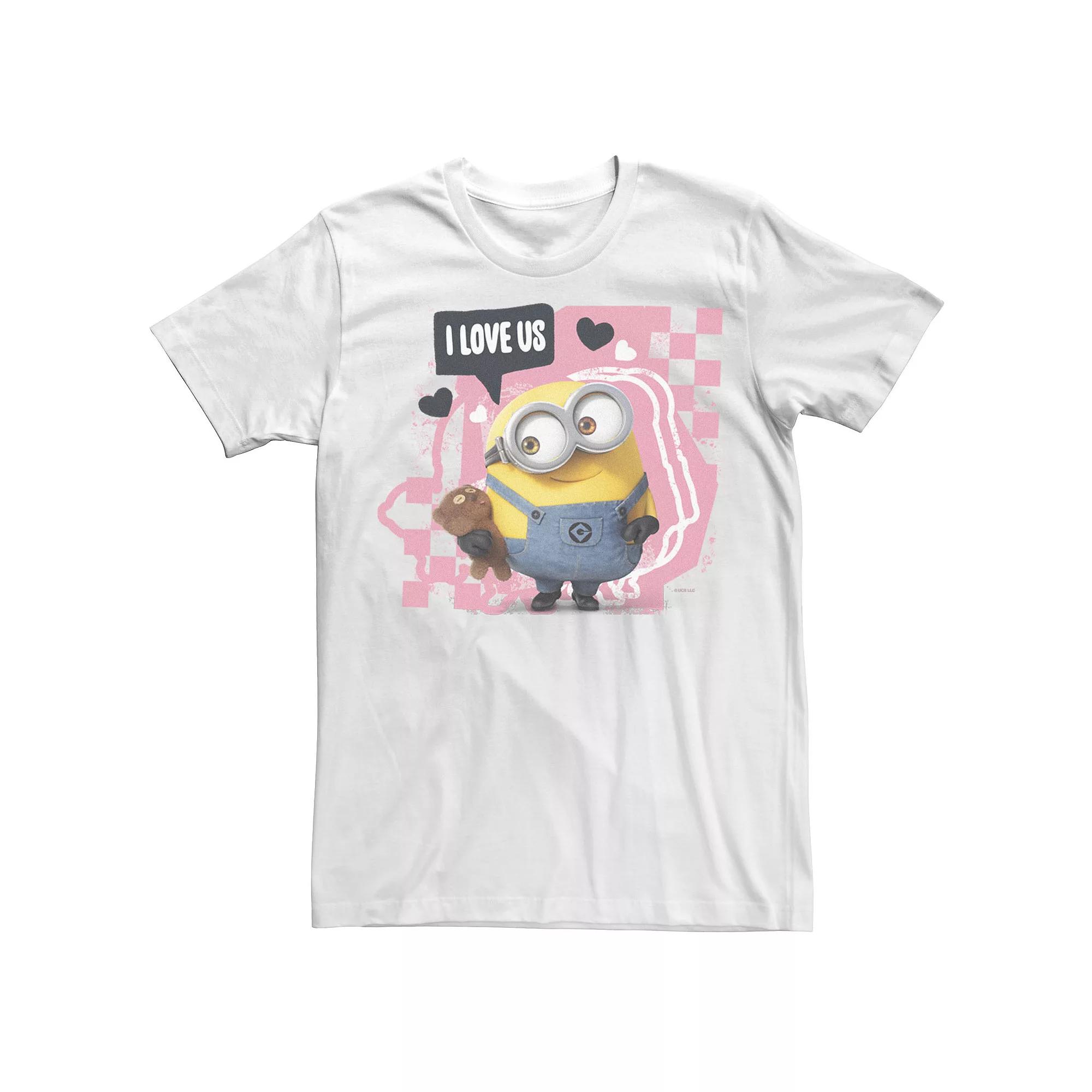 Men's Minions I Love Us Pink Checkered Portrait Tee,  Product Image
