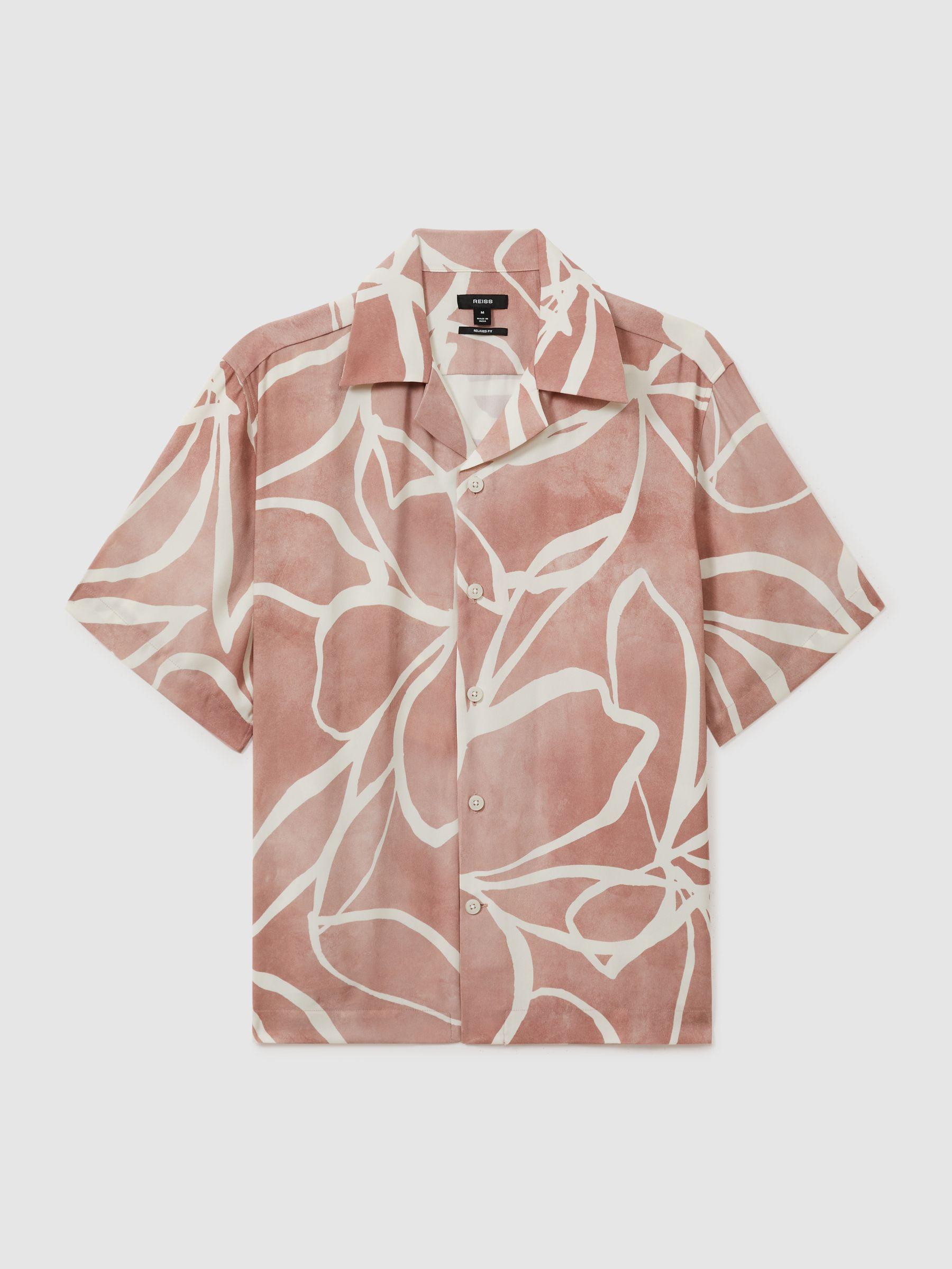 Relaxed Printed Cuban Collar Shirt in Soft Pink Product Image