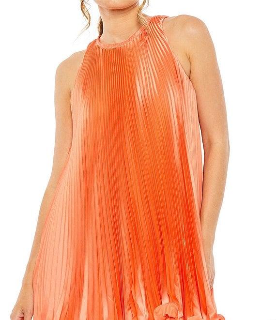 Mac Duggal Pleated Crew Neck Sleeveless Mini Trapeze Dress Product Image