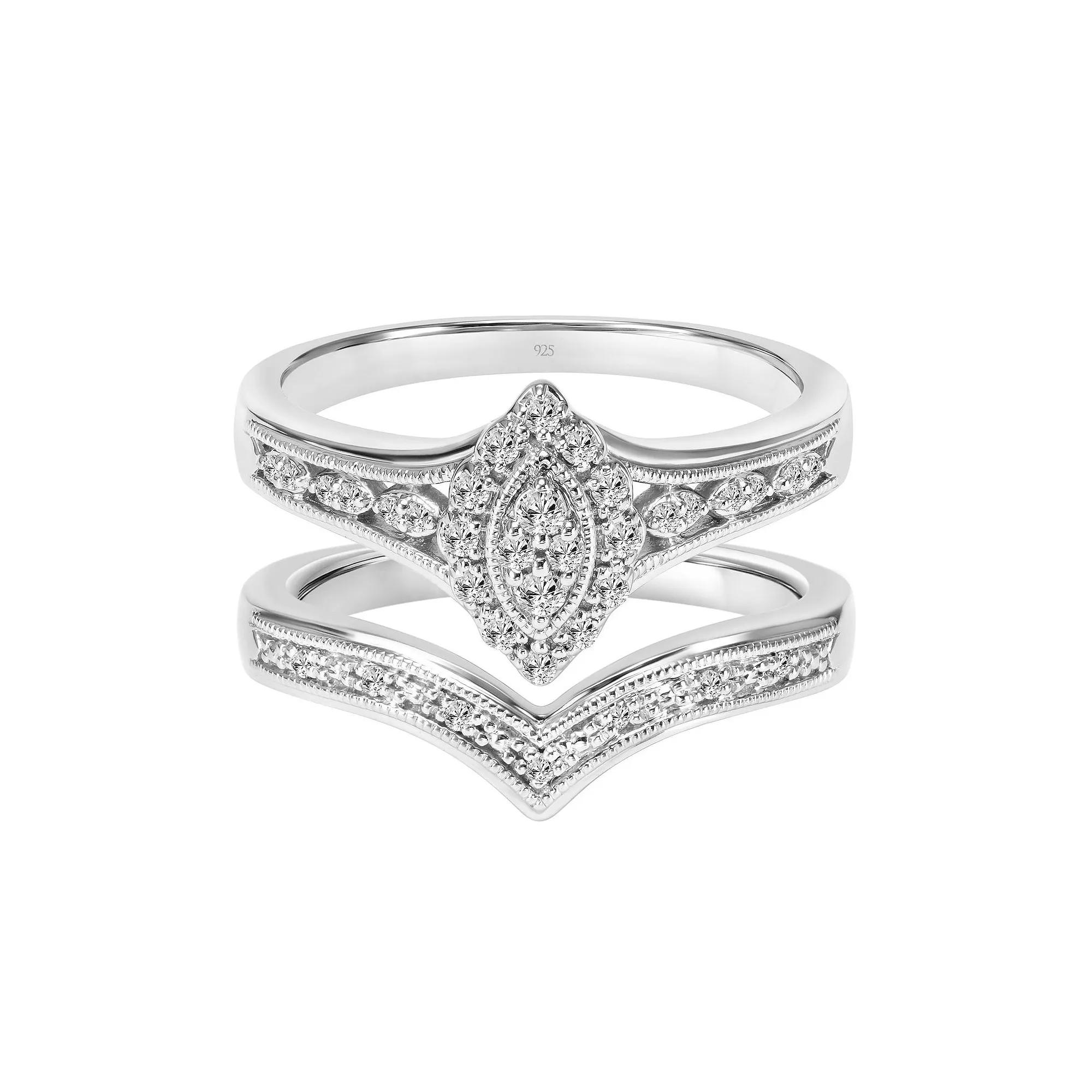 Love Always Sterling Silver 1/5 Carat T.W. Diamond Marquise-Shape Engagement Ring Set, Women's Product Image